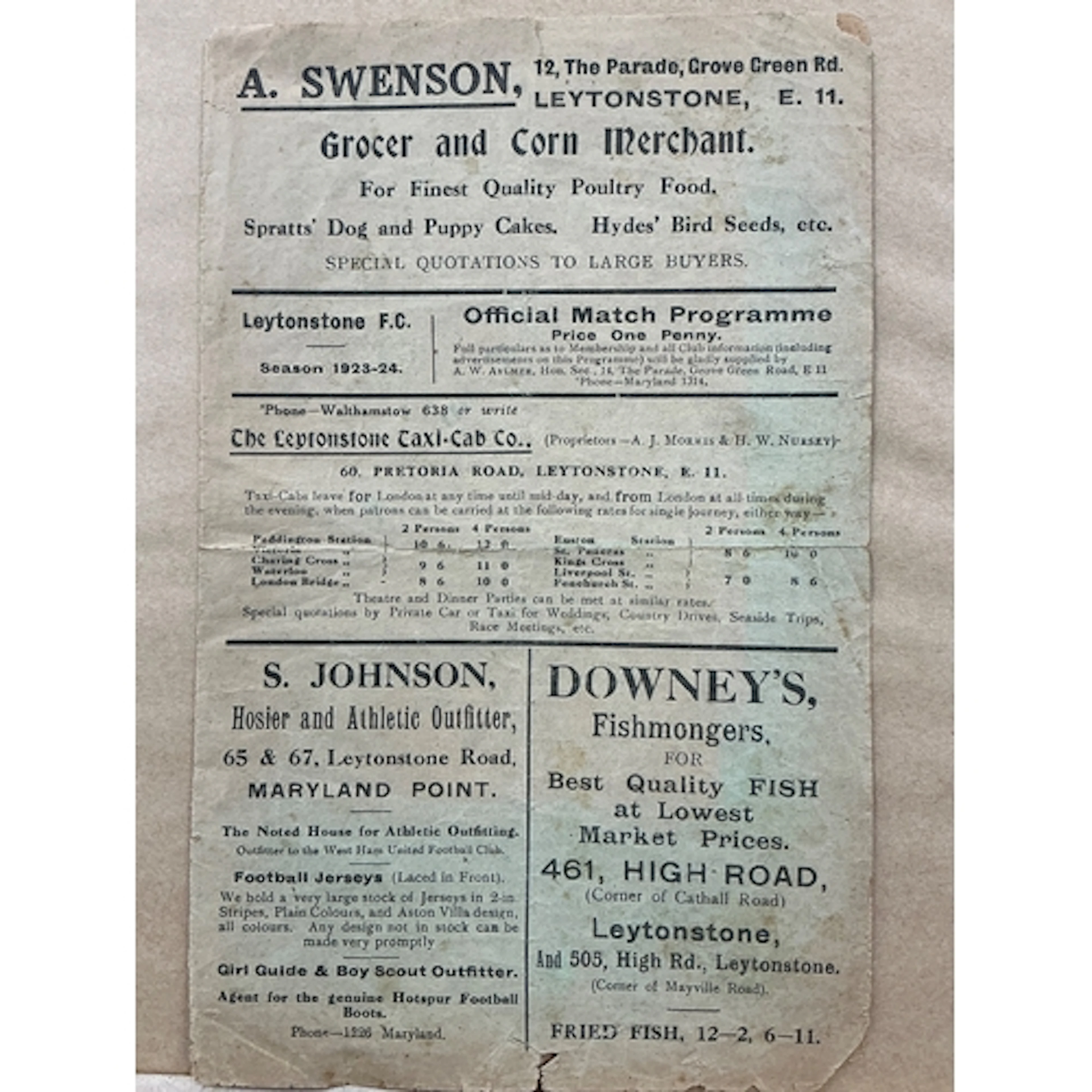 1923 - 1924 Leytonstone v Chelsea Football Programme: Four ...