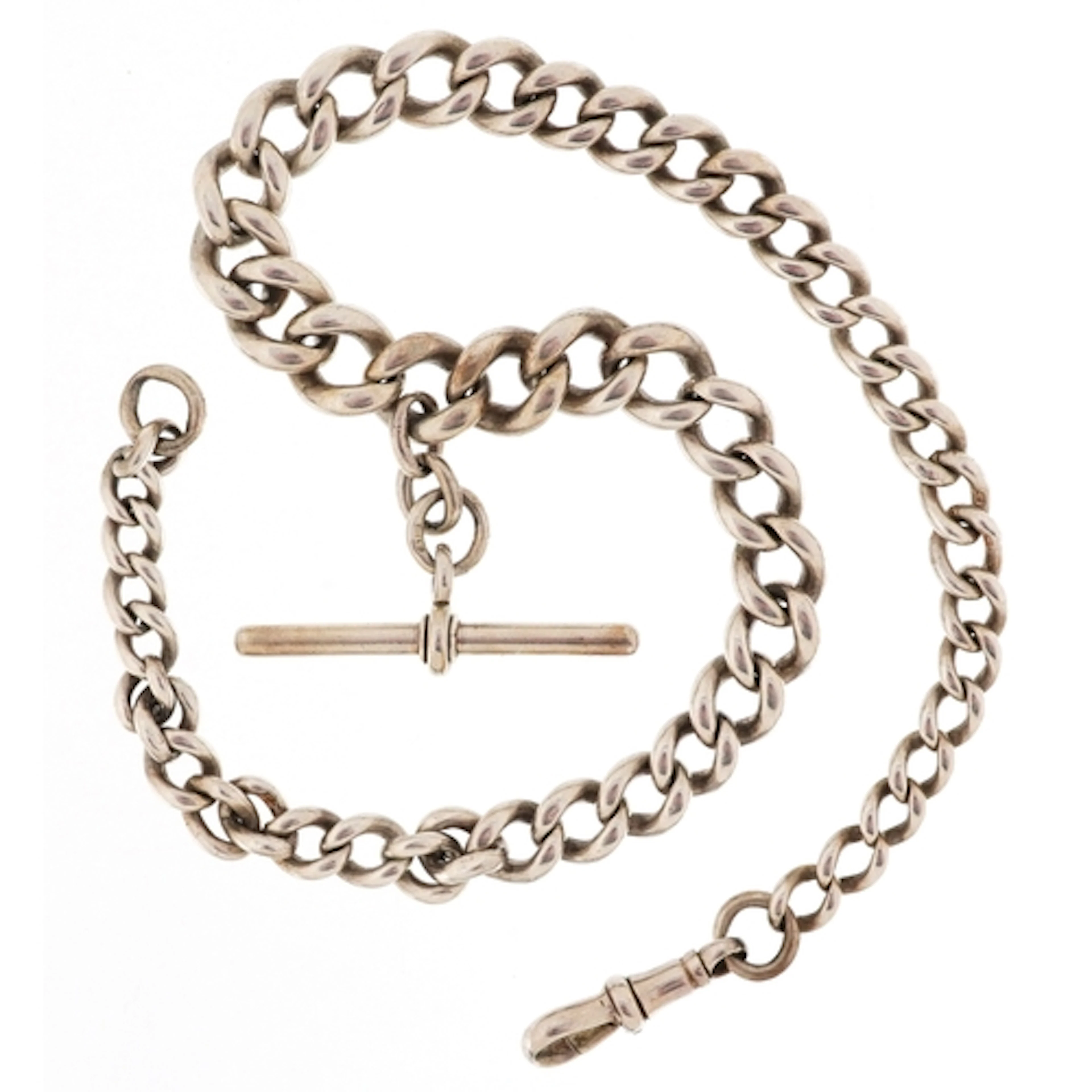 Antique graduated silver watch chain with dog clip clasp and...