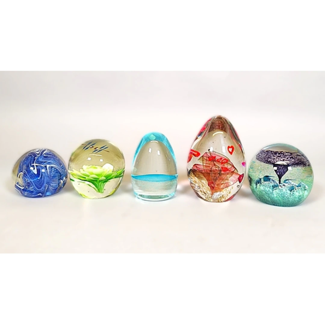Five Scottish art glass paperweights to include examples by ...