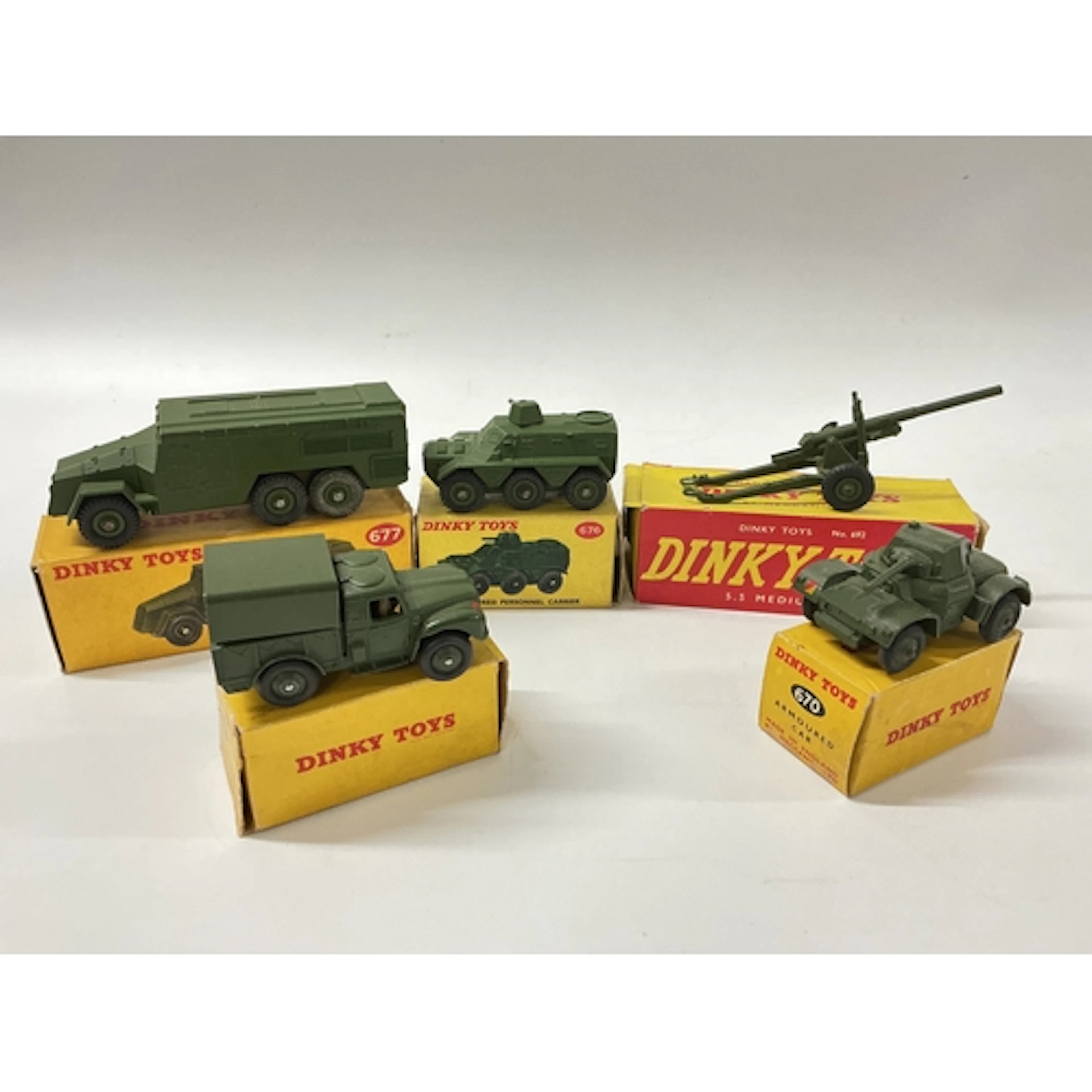 5 Boxed Dinky Toys, A Armoured Command Vehicle #677, A Armou...