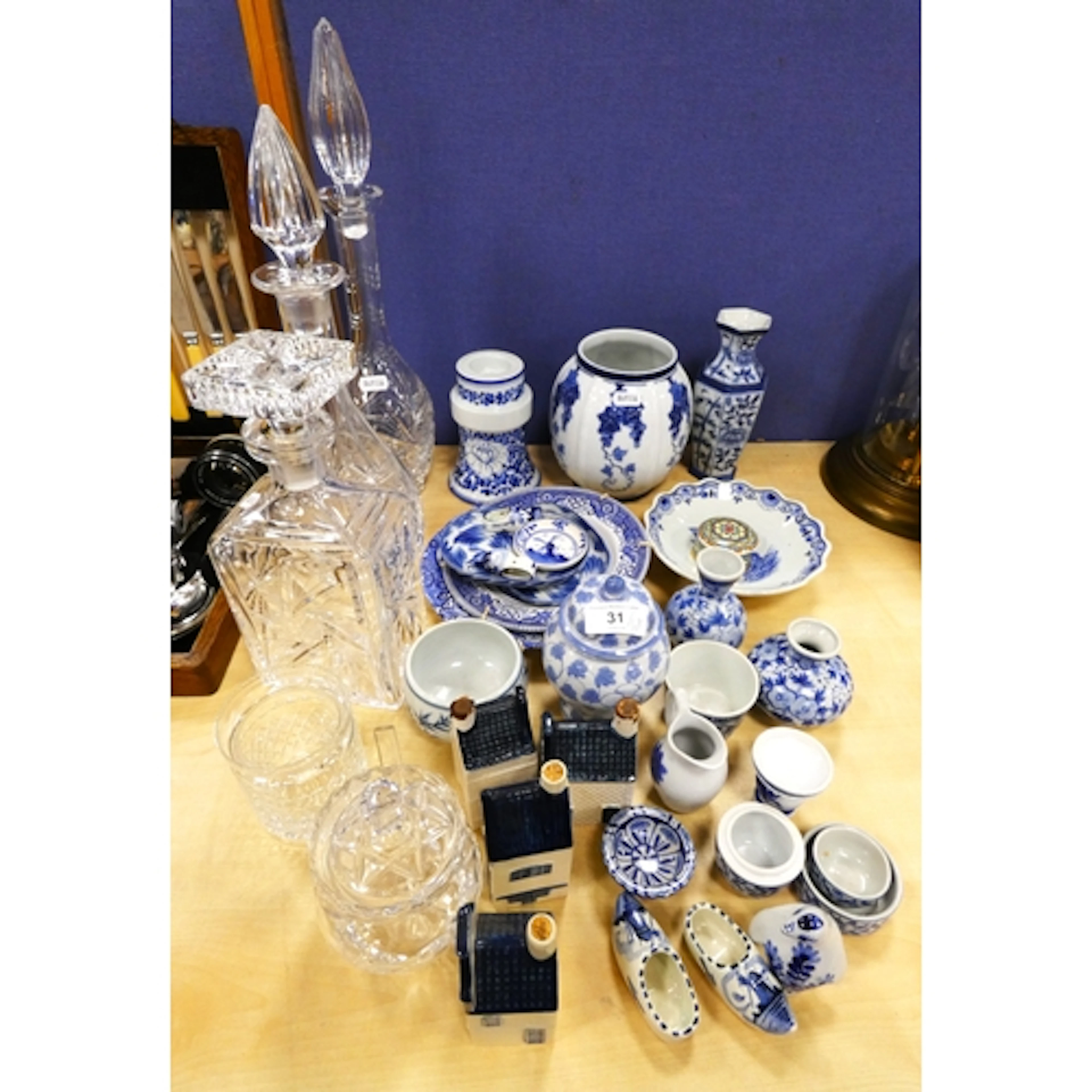 Group of blue and white porcelain to include modern Delft, a...