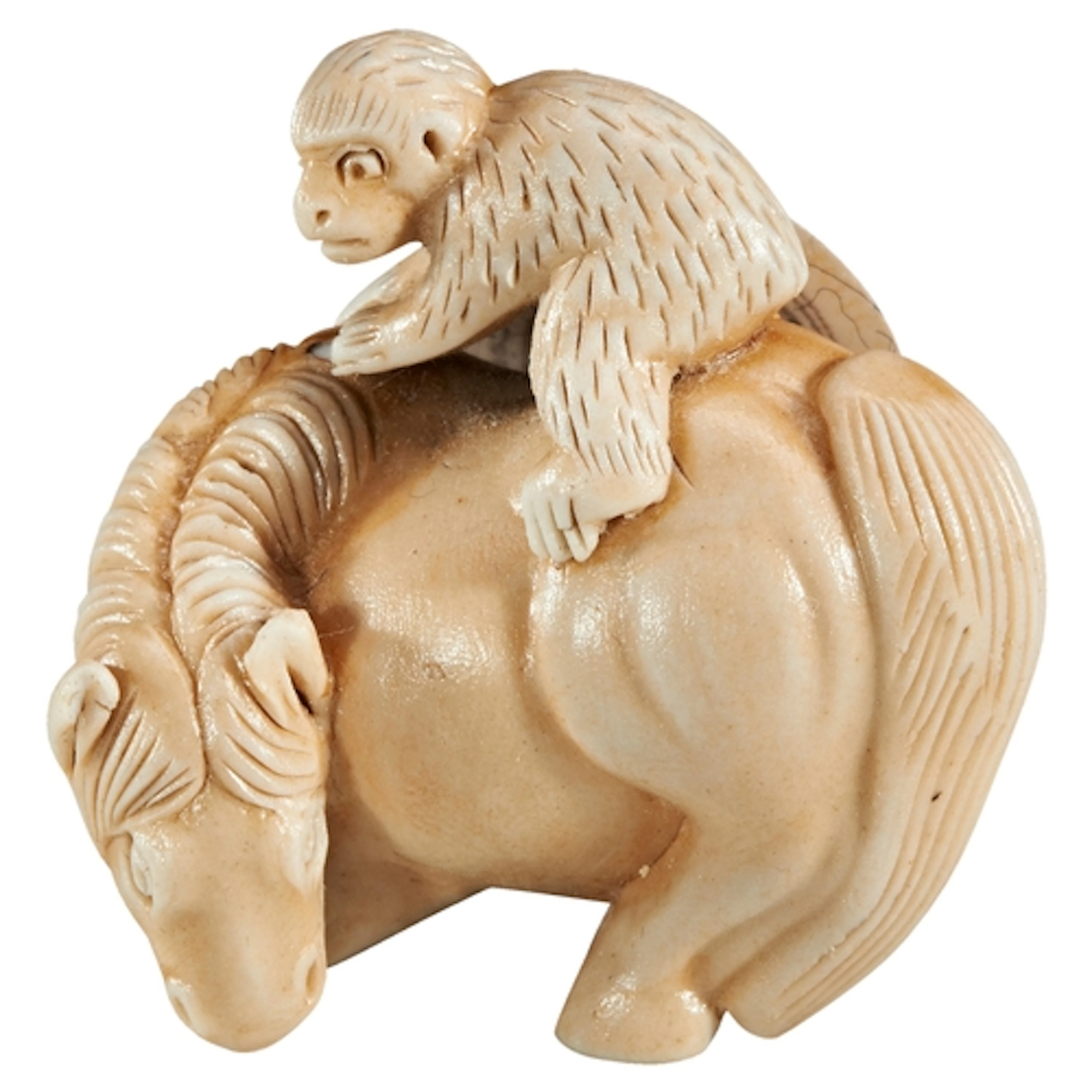 A JAPANESE HIRADO BISCUIT PORCELAIN NETSUKE BY MASAKAZU 19T...