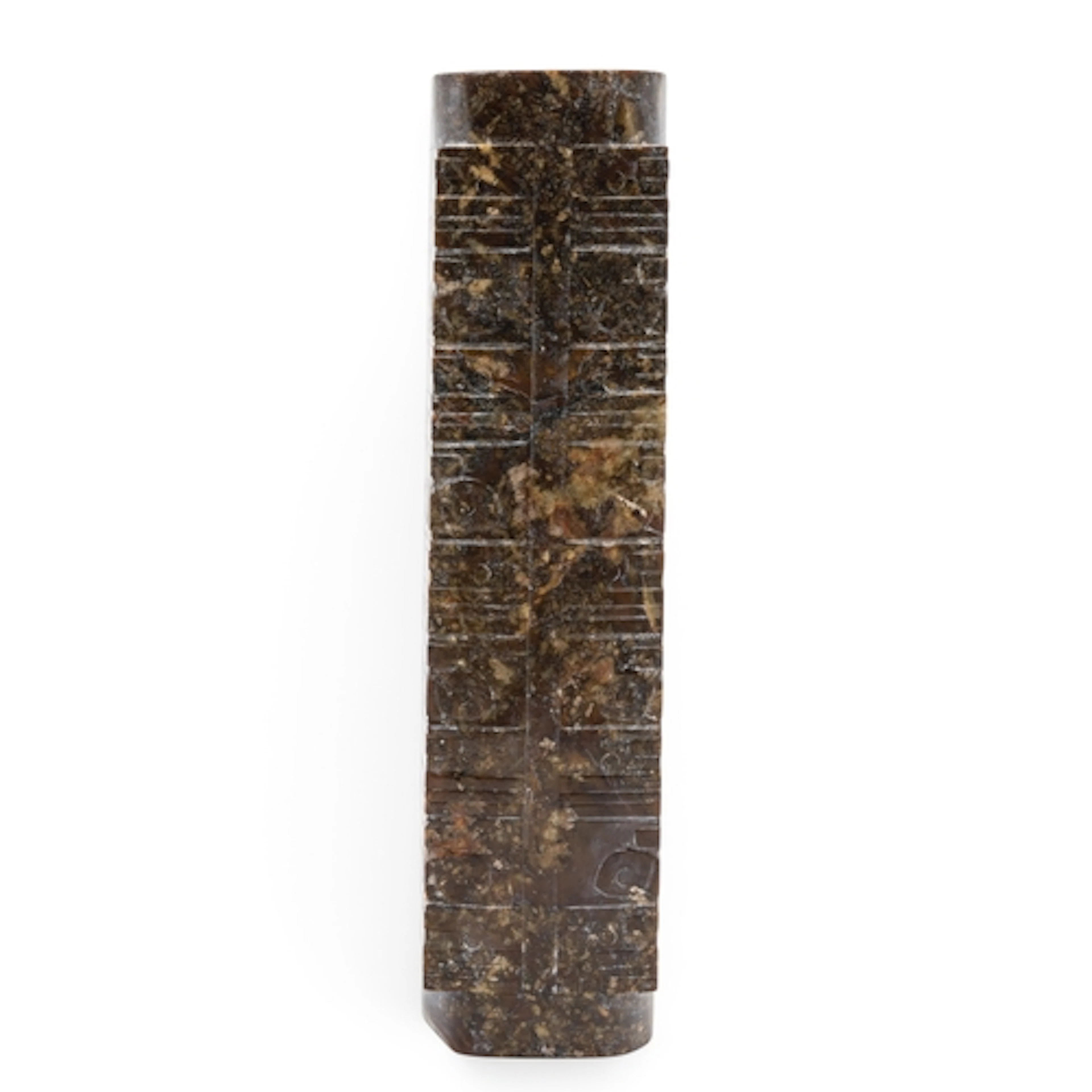 AN OLIVE-GREEN AND BROWN JADE CONG in the Neolithic Period,...
