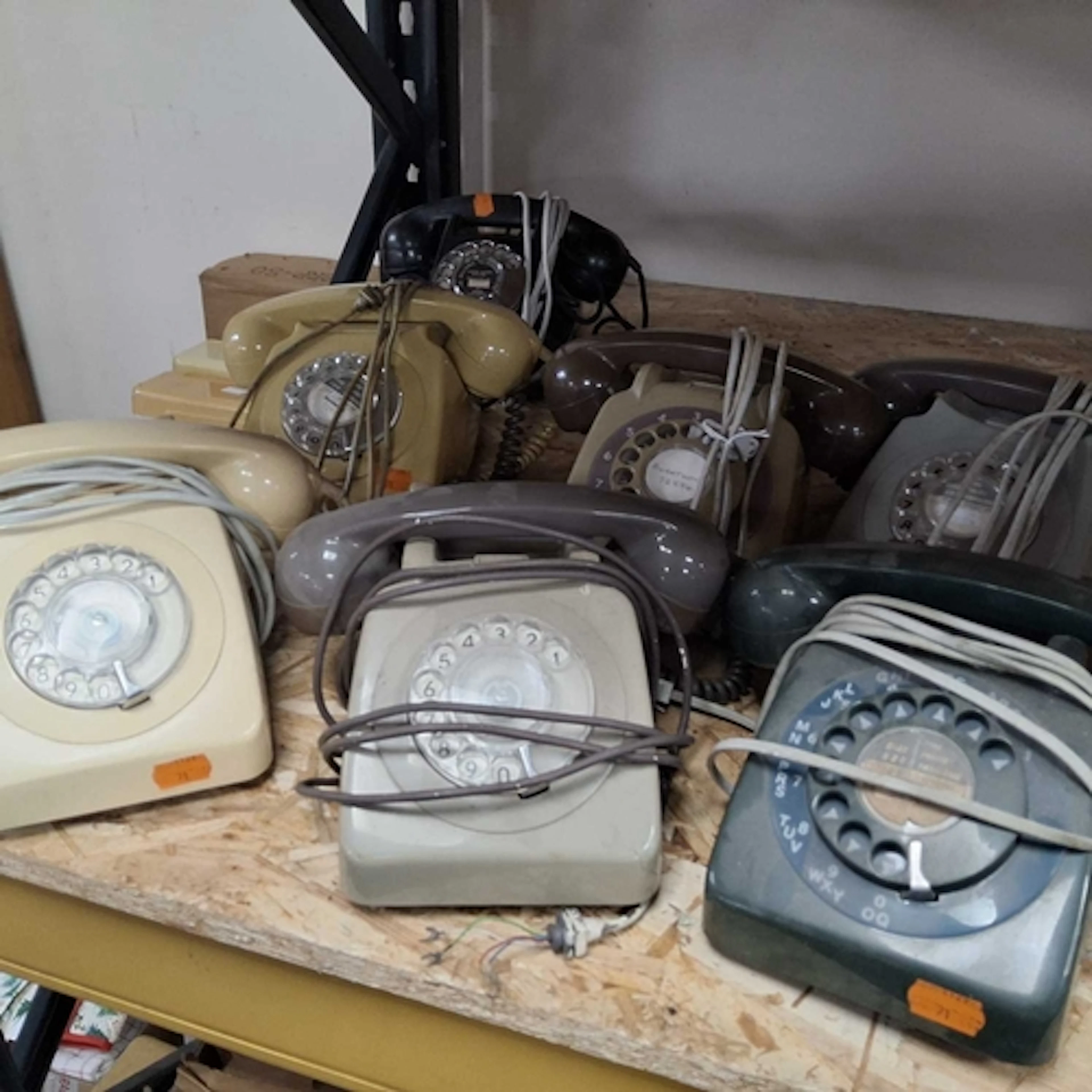 A GROUP OF SEVEN VINTAGE GPO TELEPHONES, all fitted with rot...