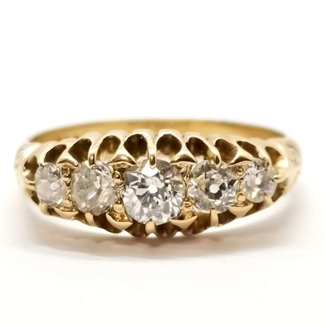 Antique 18ct marked gold 5 stone diamond boat shaped ring - ...