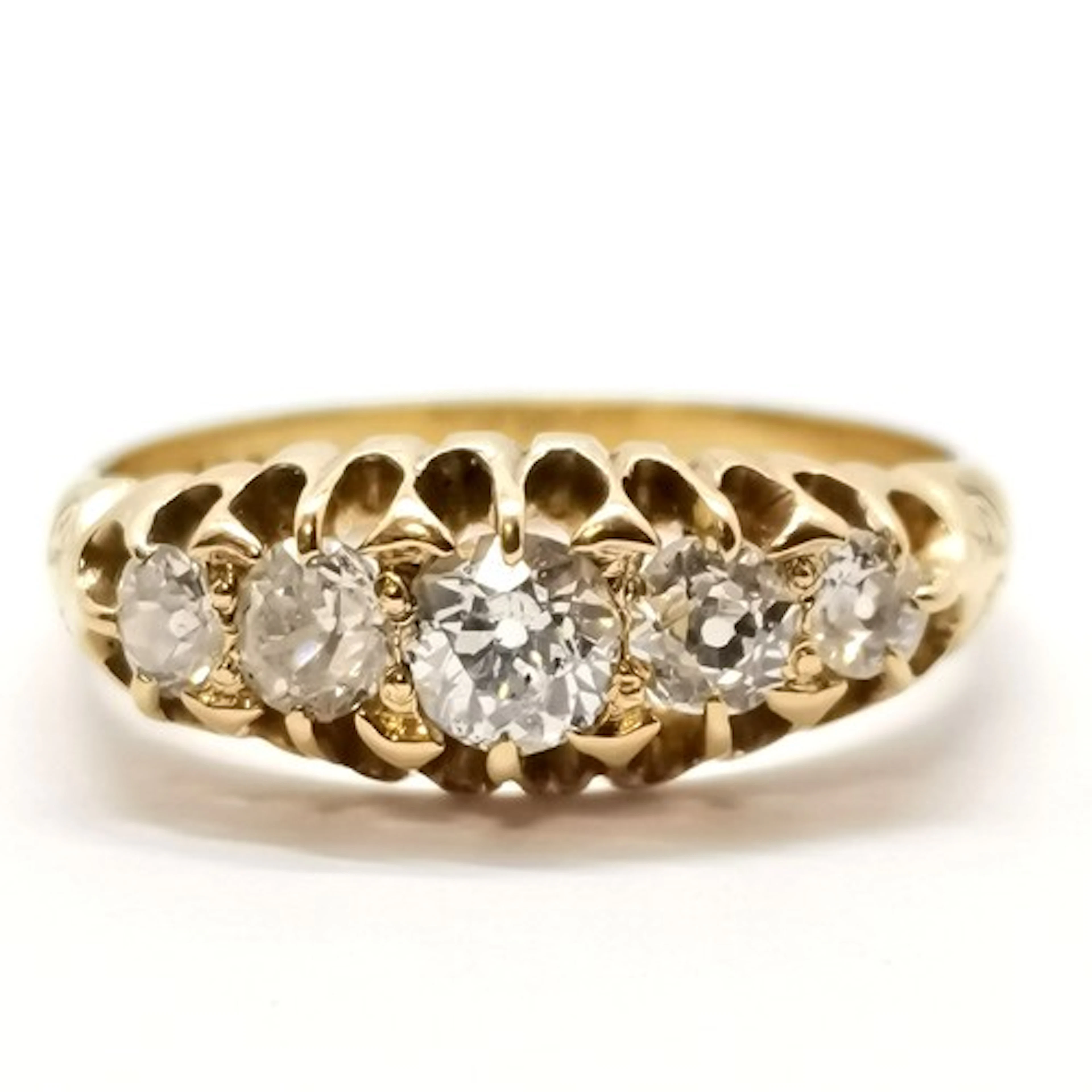 Antique 18ct marked gold 5 stone diamond boat shaped ring - ...