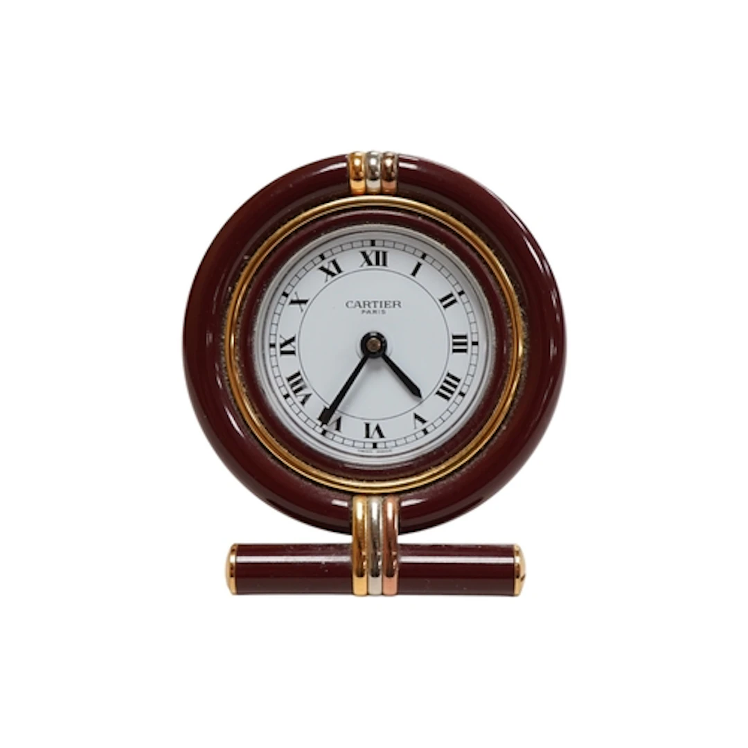 A boxed Must de Cartier desk timepiece, 7522, with case, 8cm...