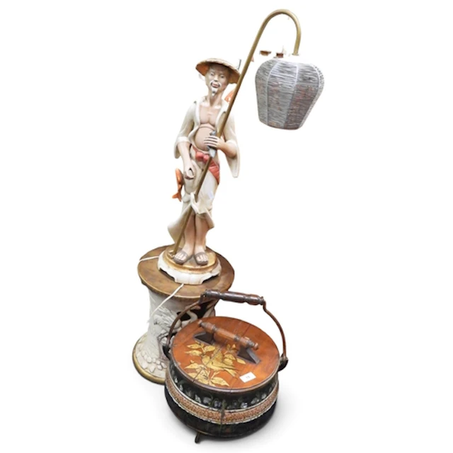 A lot comprising a 20th century figural table lamp of an Asi...