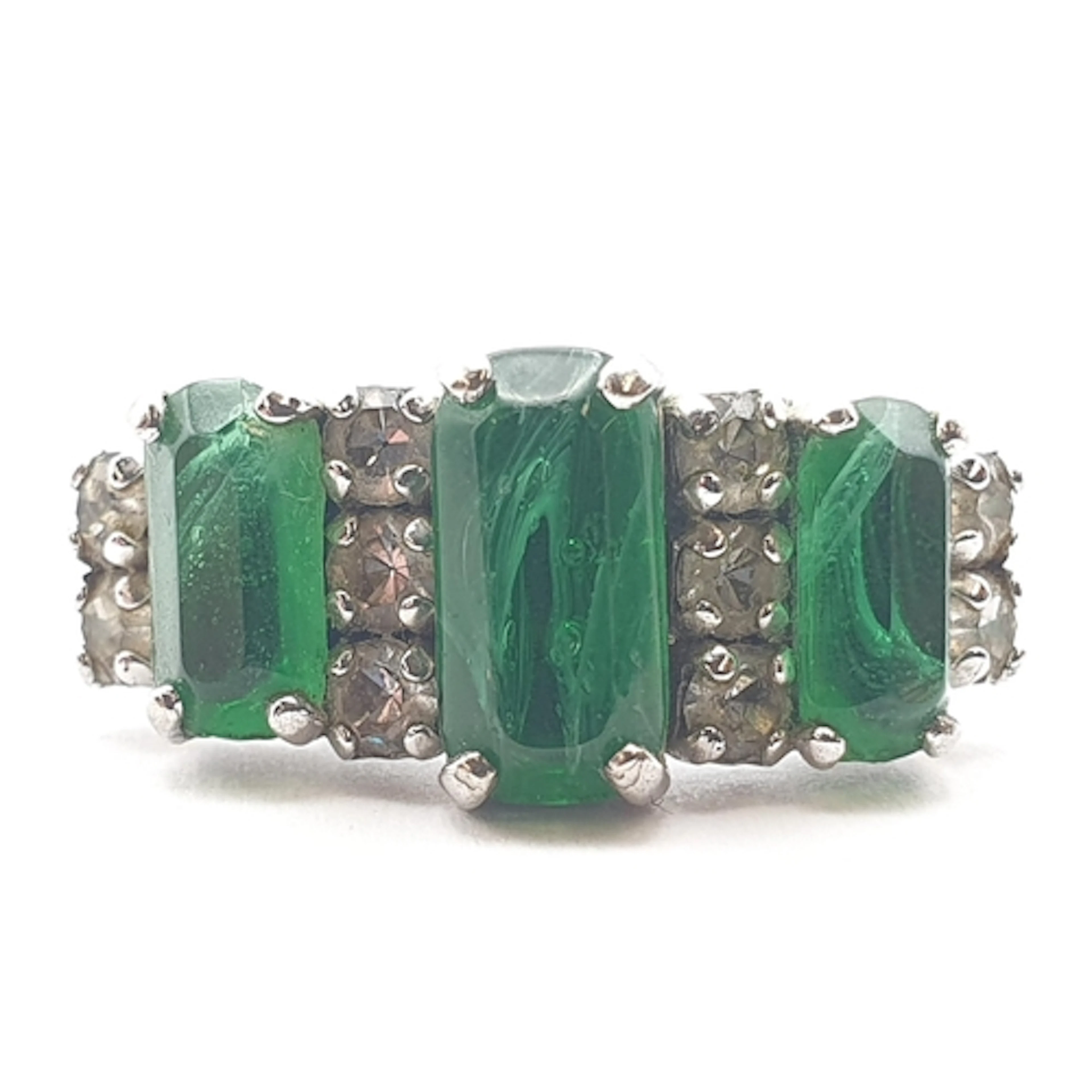 A Christian Dior Dress Ring set green and white stones in wh...