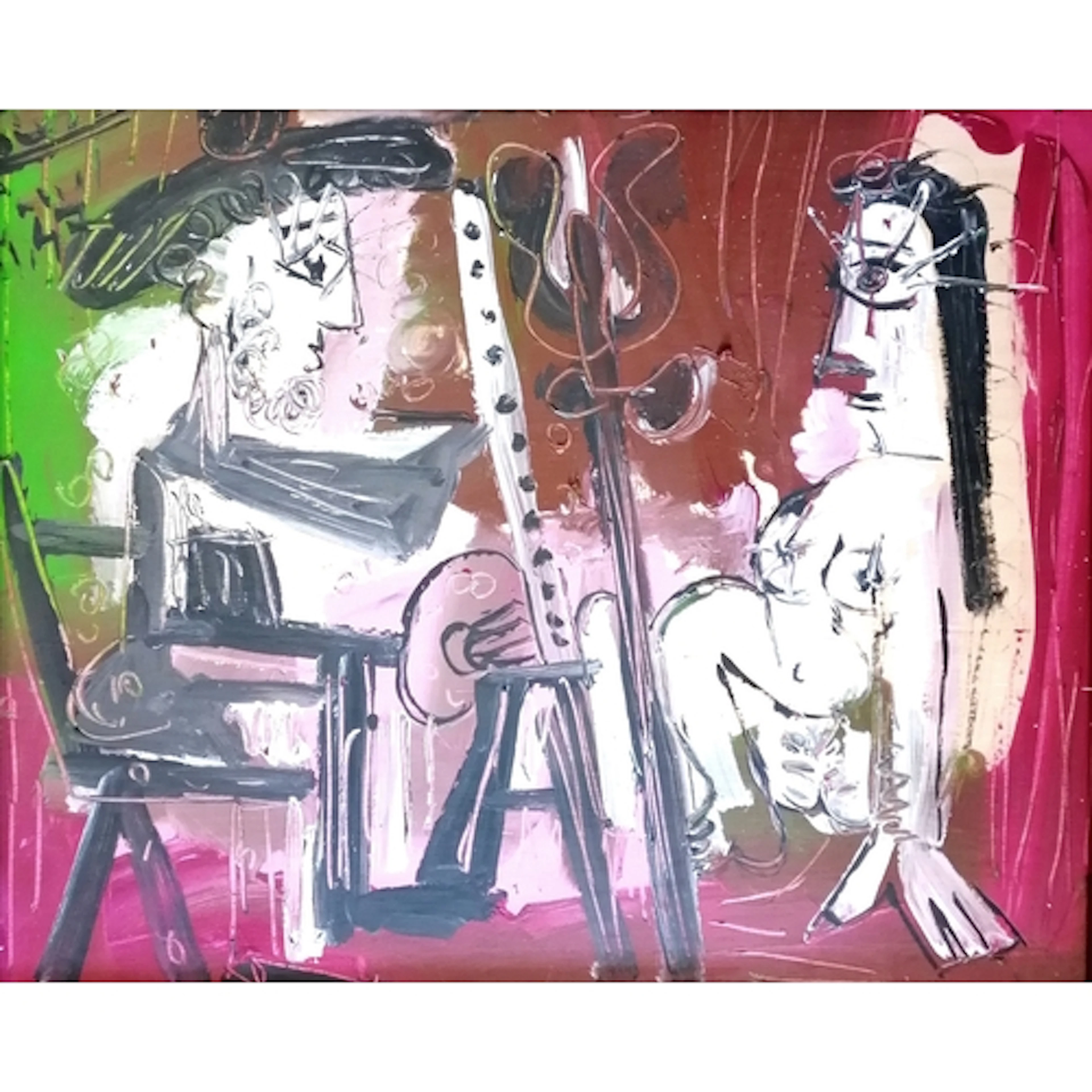 Large contemporary abstract Picasso style oil painting of an...