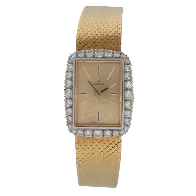 A lady's late 1960's 18ct gold and diamond Omega manual wind...