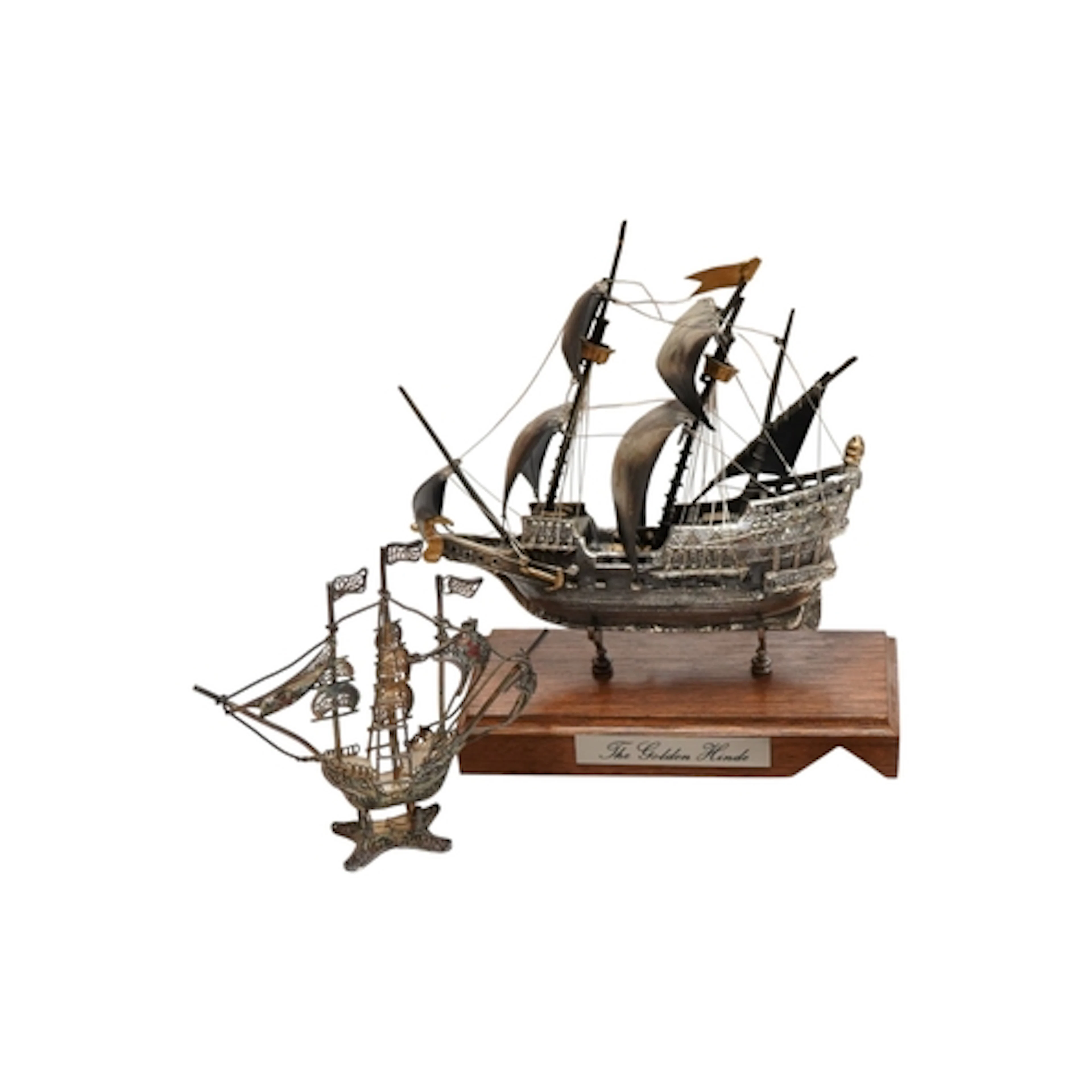 A miniature parcel gilt silver model of The Golden Hind gall...