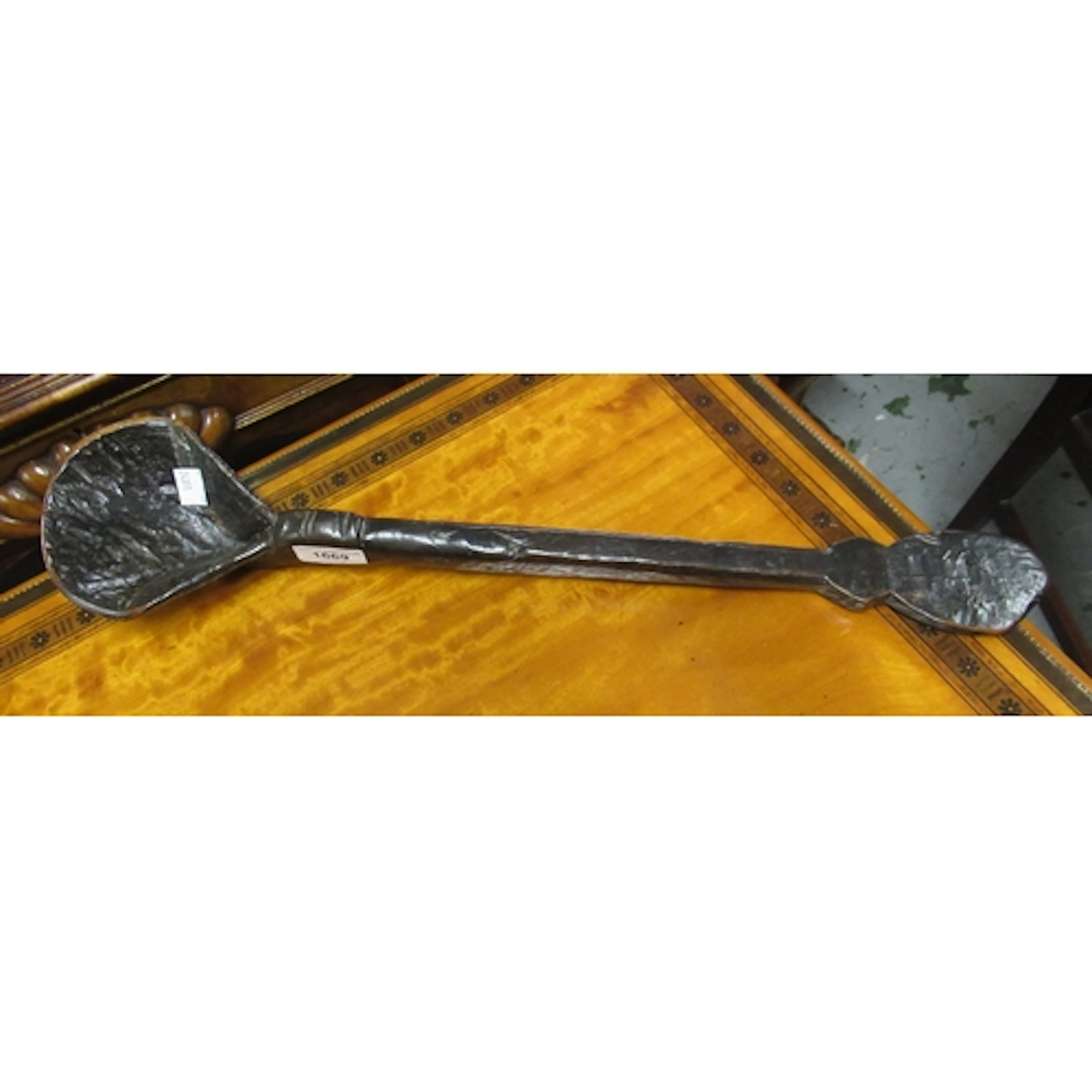 Large antique naively carved wooden ladle, 53cm long