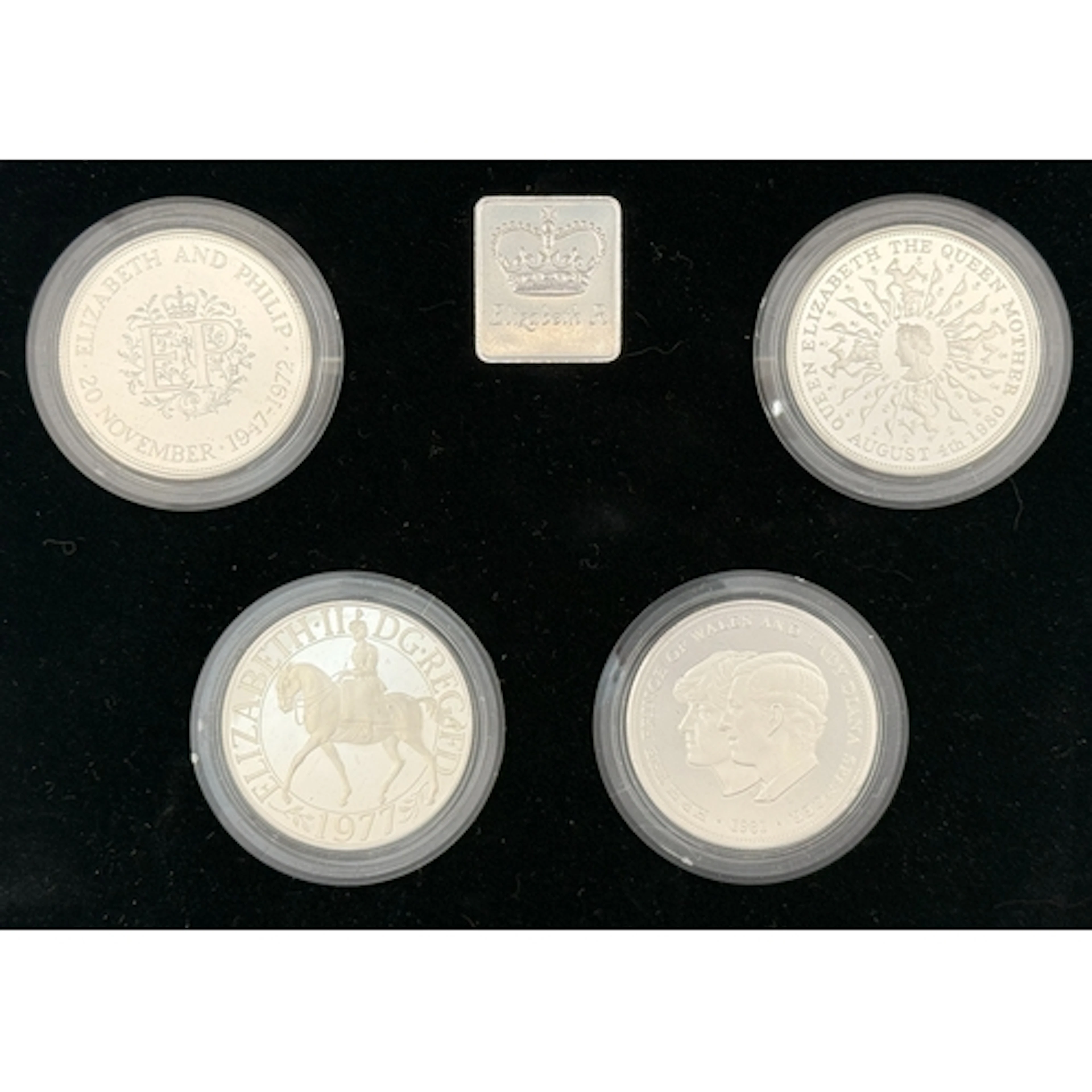 UK QEII four-coin silver proof Crown collection, comprising ...