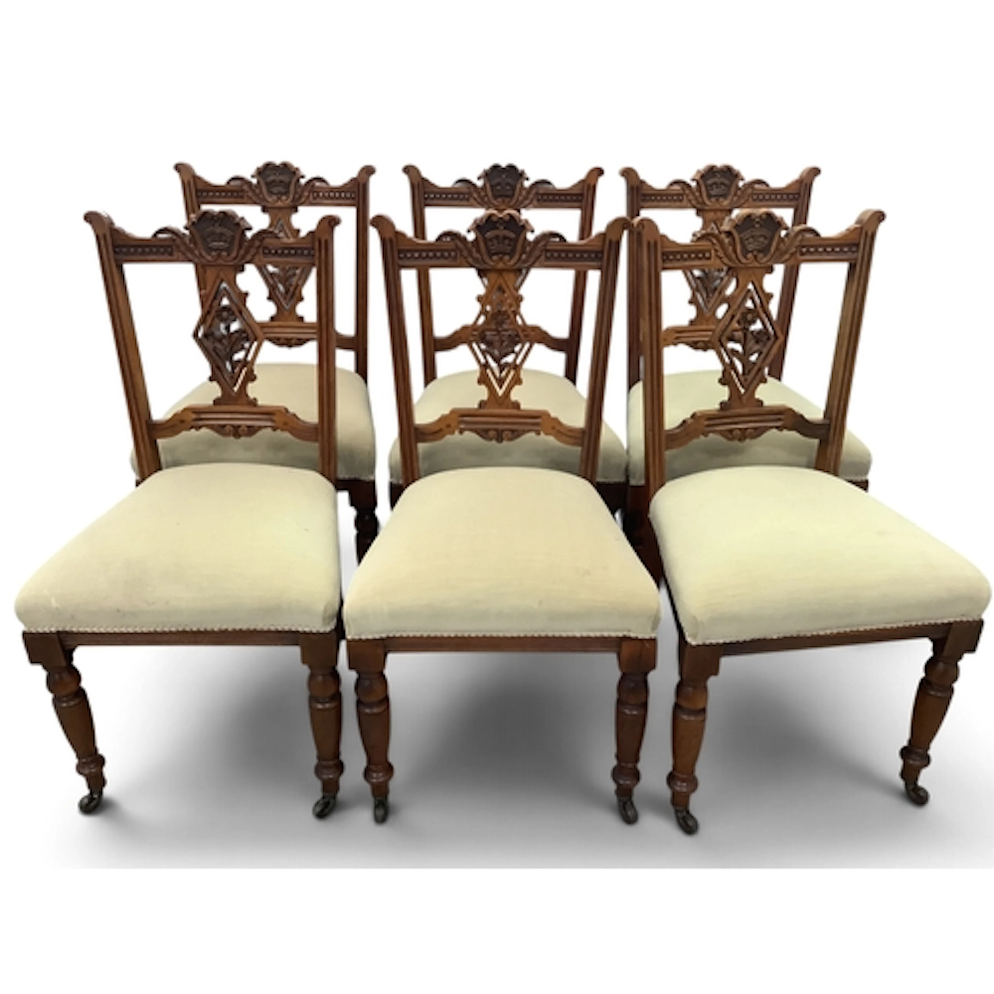 Set of Six Walnut Dining Chairs Circa 1900, each with pierce...