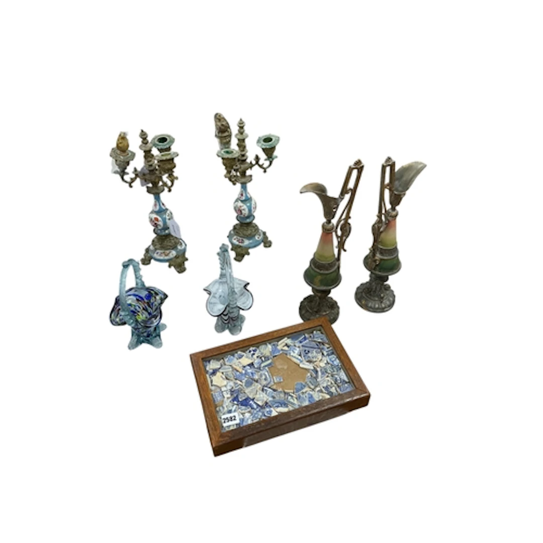 A pair of Sevres type gilt metal candelabra, a pair of conti...