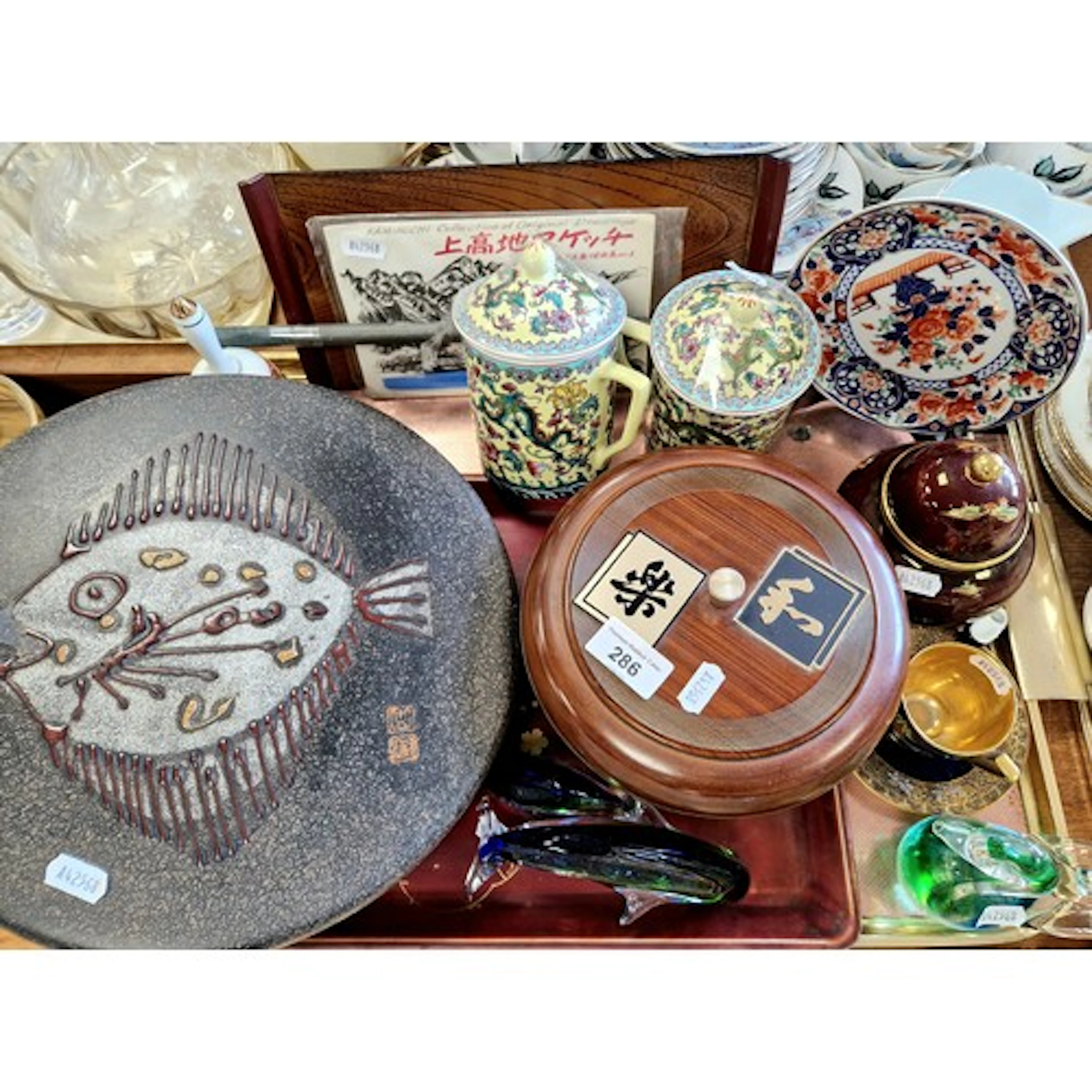 Chinese souvenirs and lacquer wares, Carltonware cabinet cup...