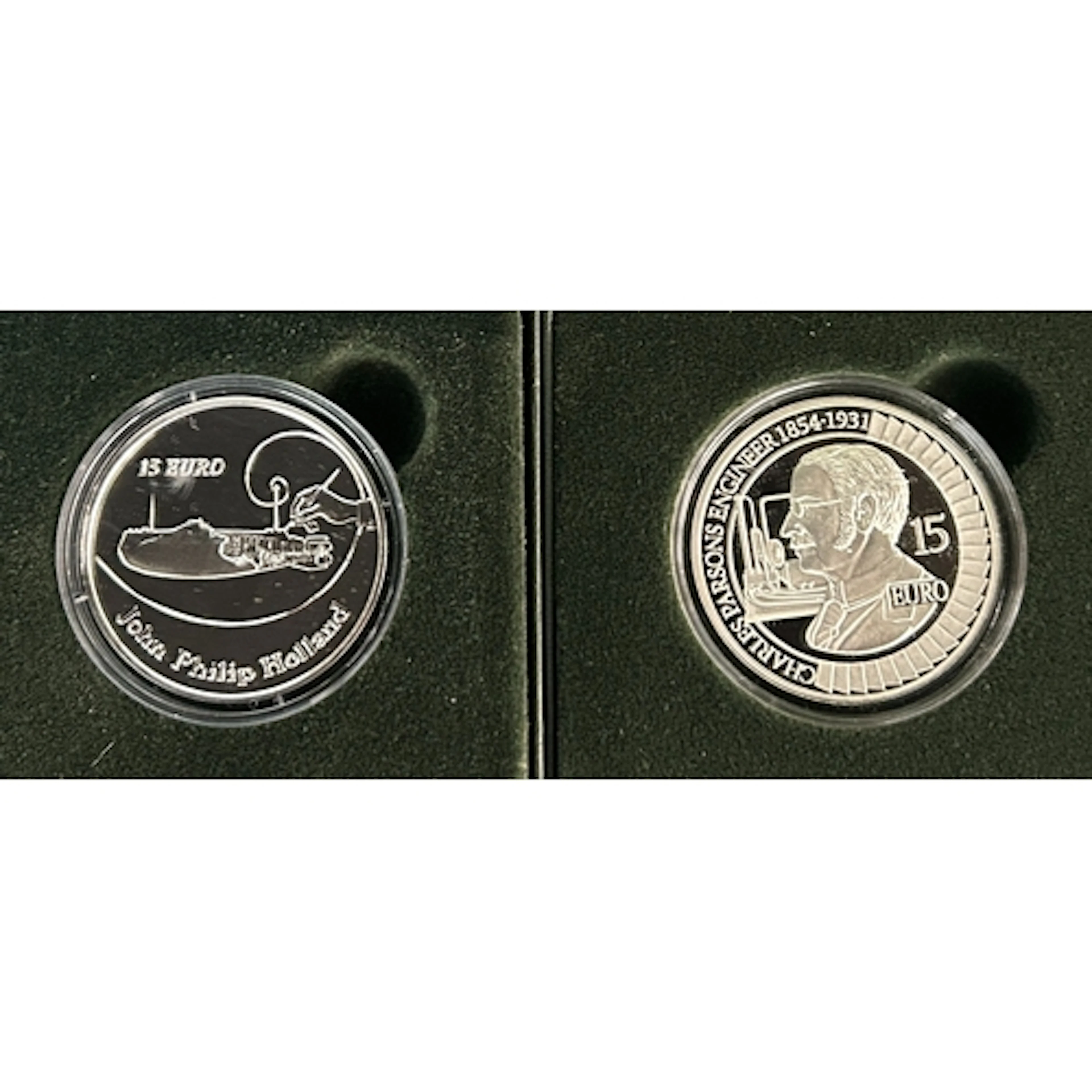 A pair of Irish sterling silver proof €15 coins, comprising ...