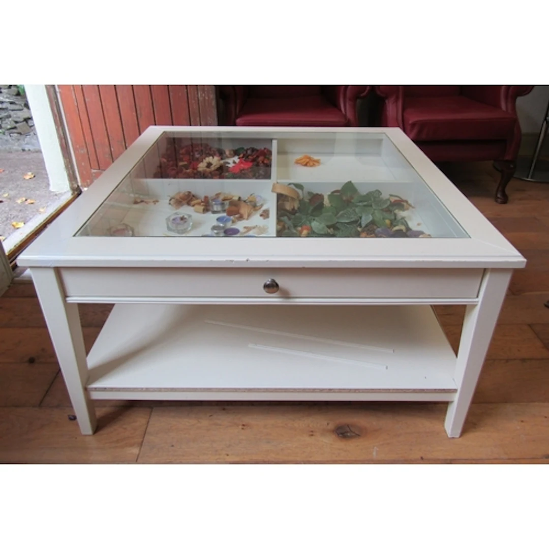 Modern Square Form Glazed Top Coffee Table with Single Displ...