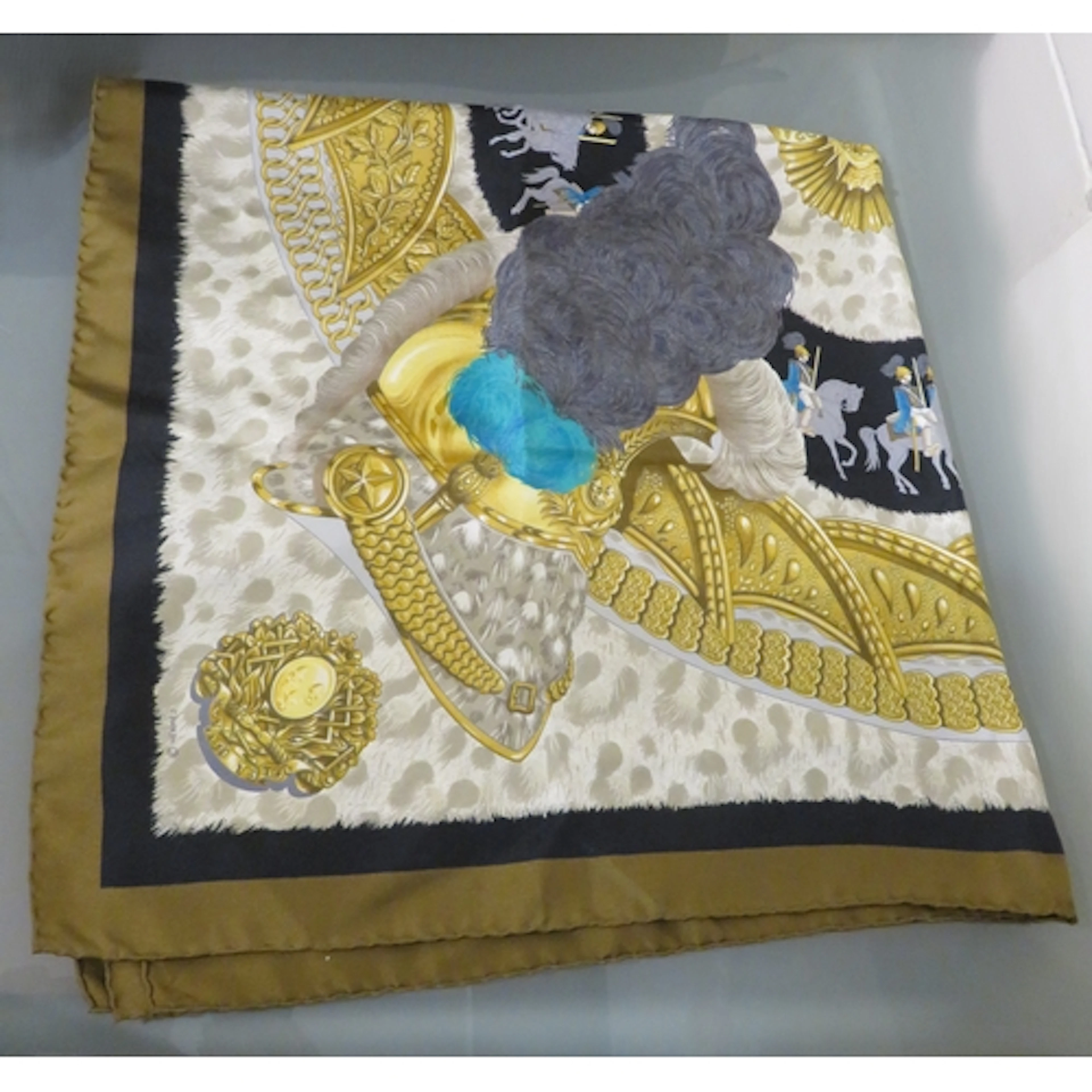 Vintage Hermes ' Casques et Plumets ' silk scarf designed by...