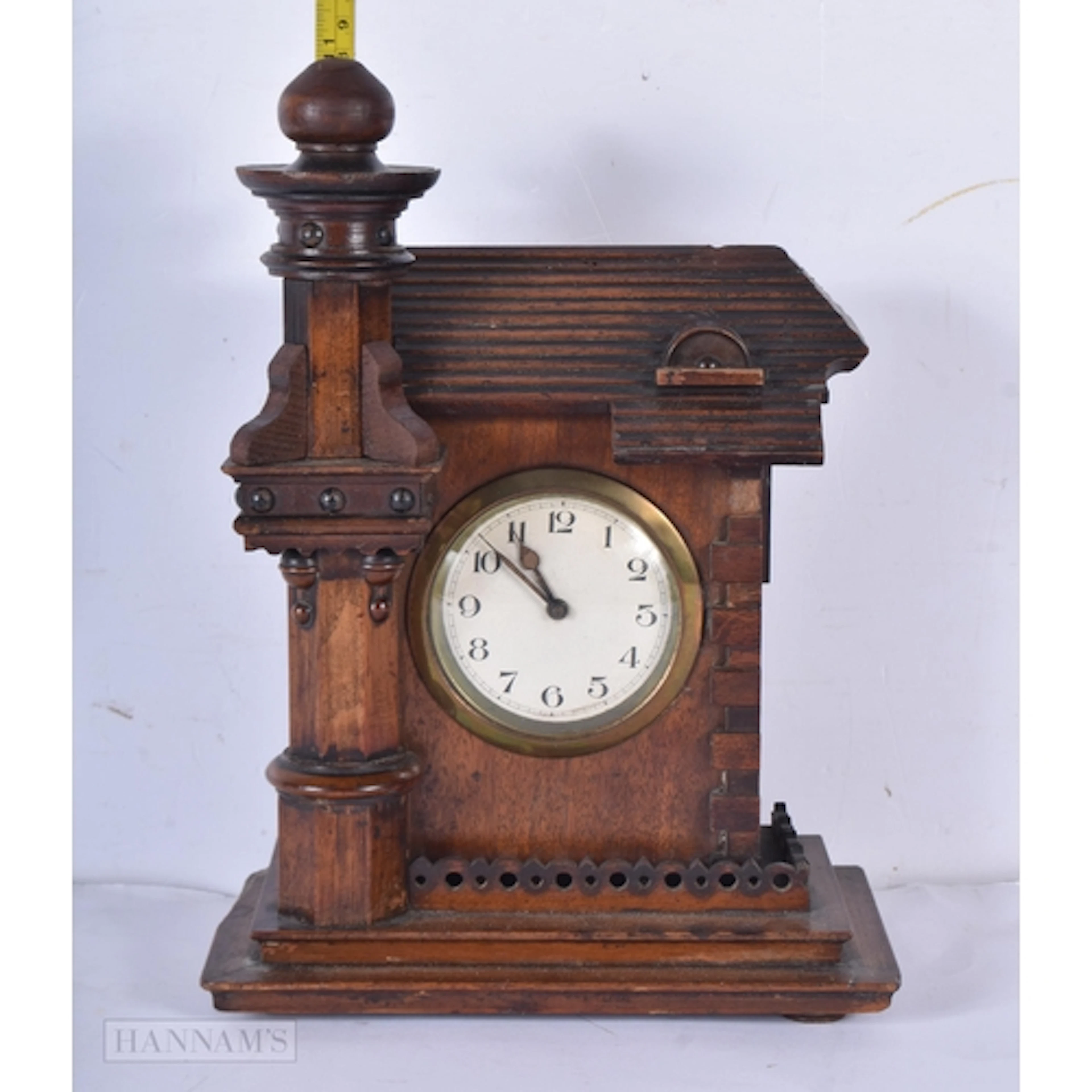 A German carved black forest carved wood mantle clock 28.5 x...