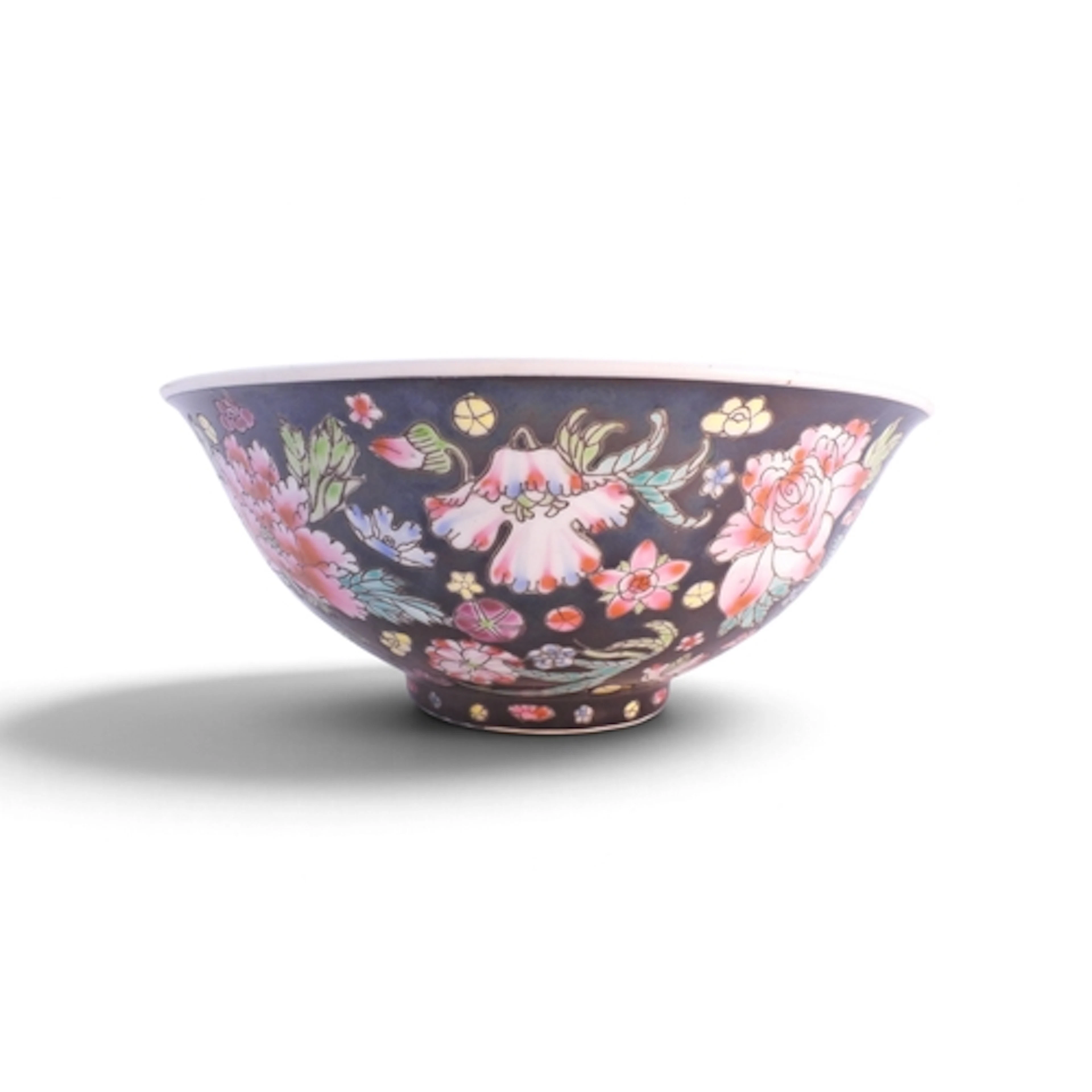 A Chinese famille noire bowl Painted with milliefleur ...