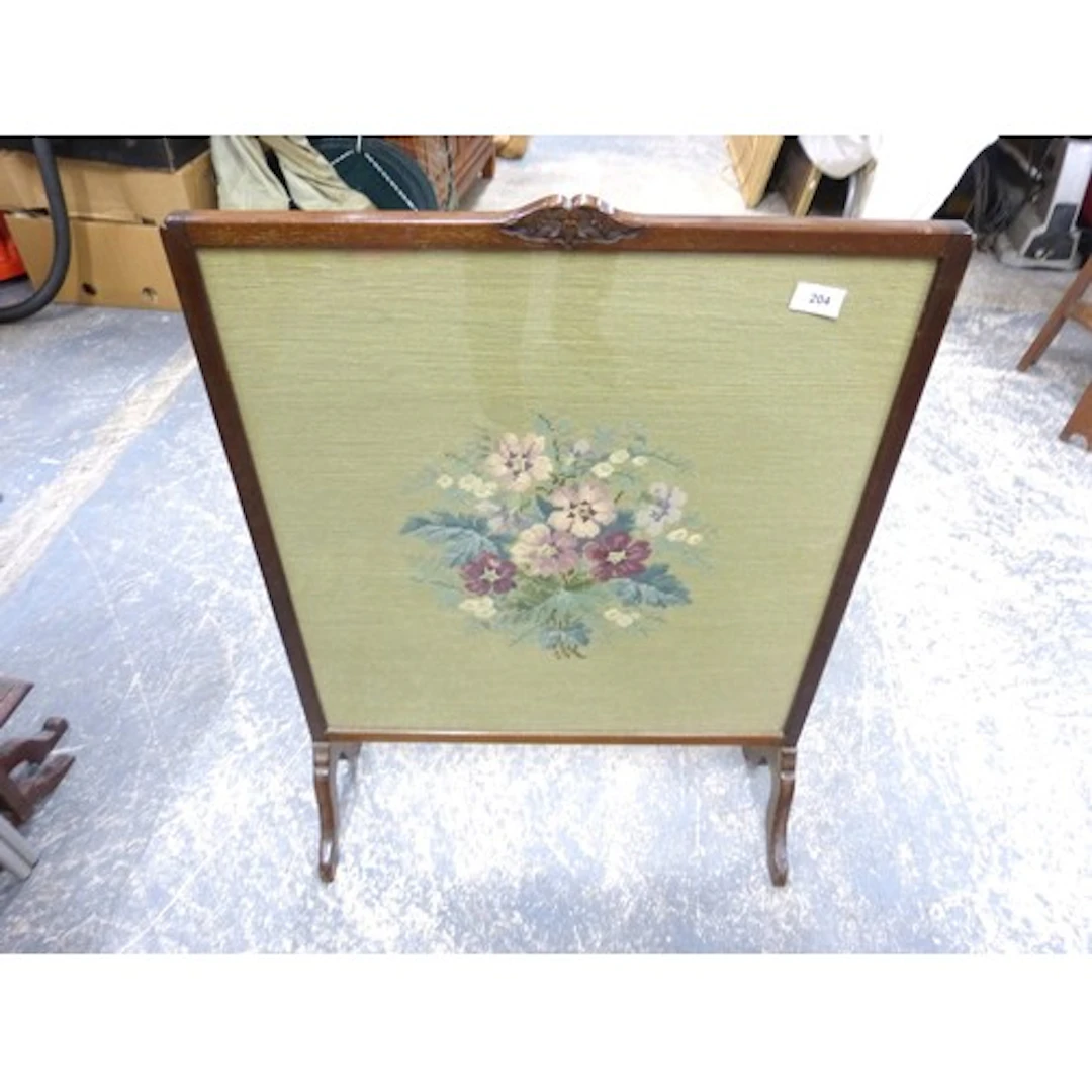 Mahogany tapestry fire screen.