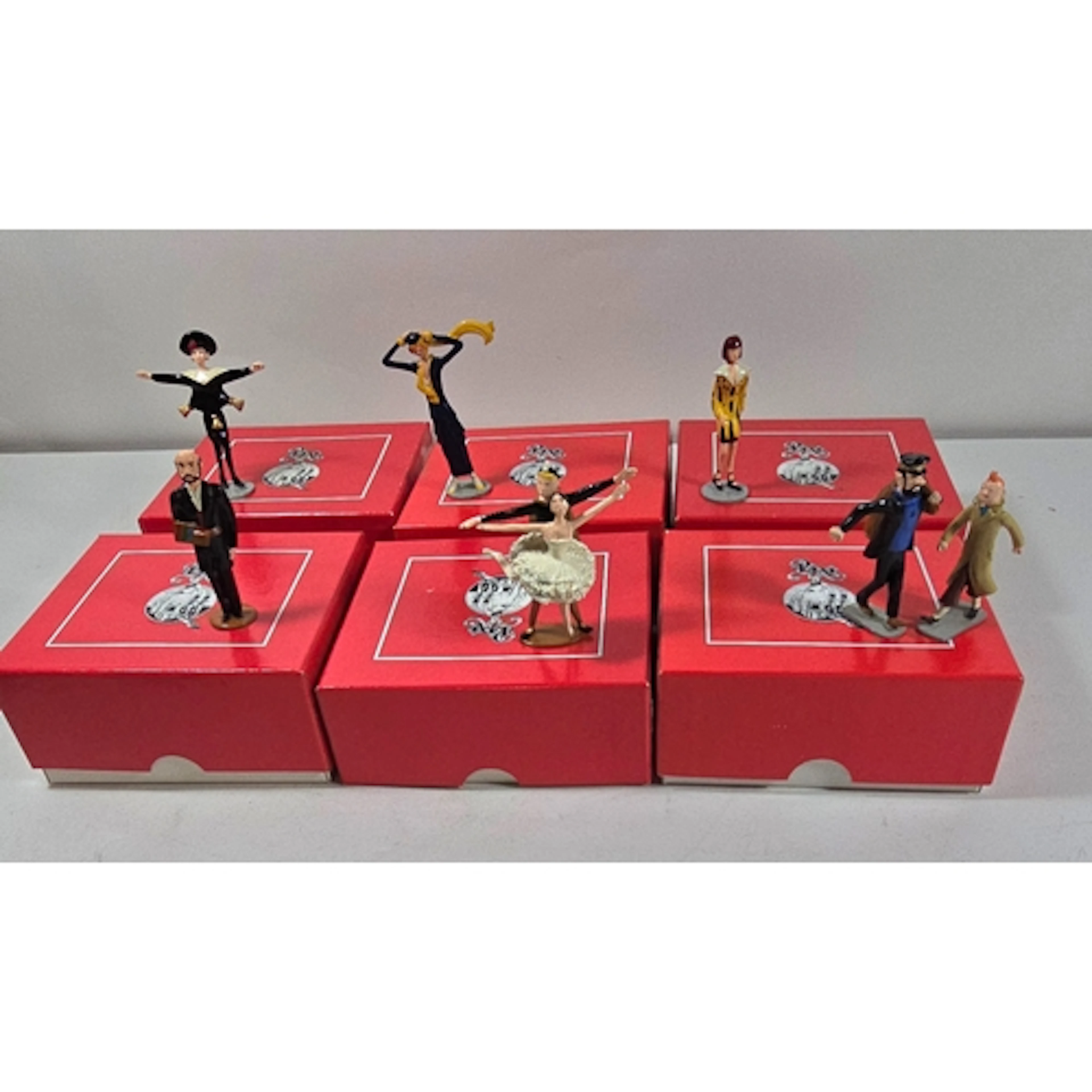 6 French white metal cast character figurines. By PIXI Paris...