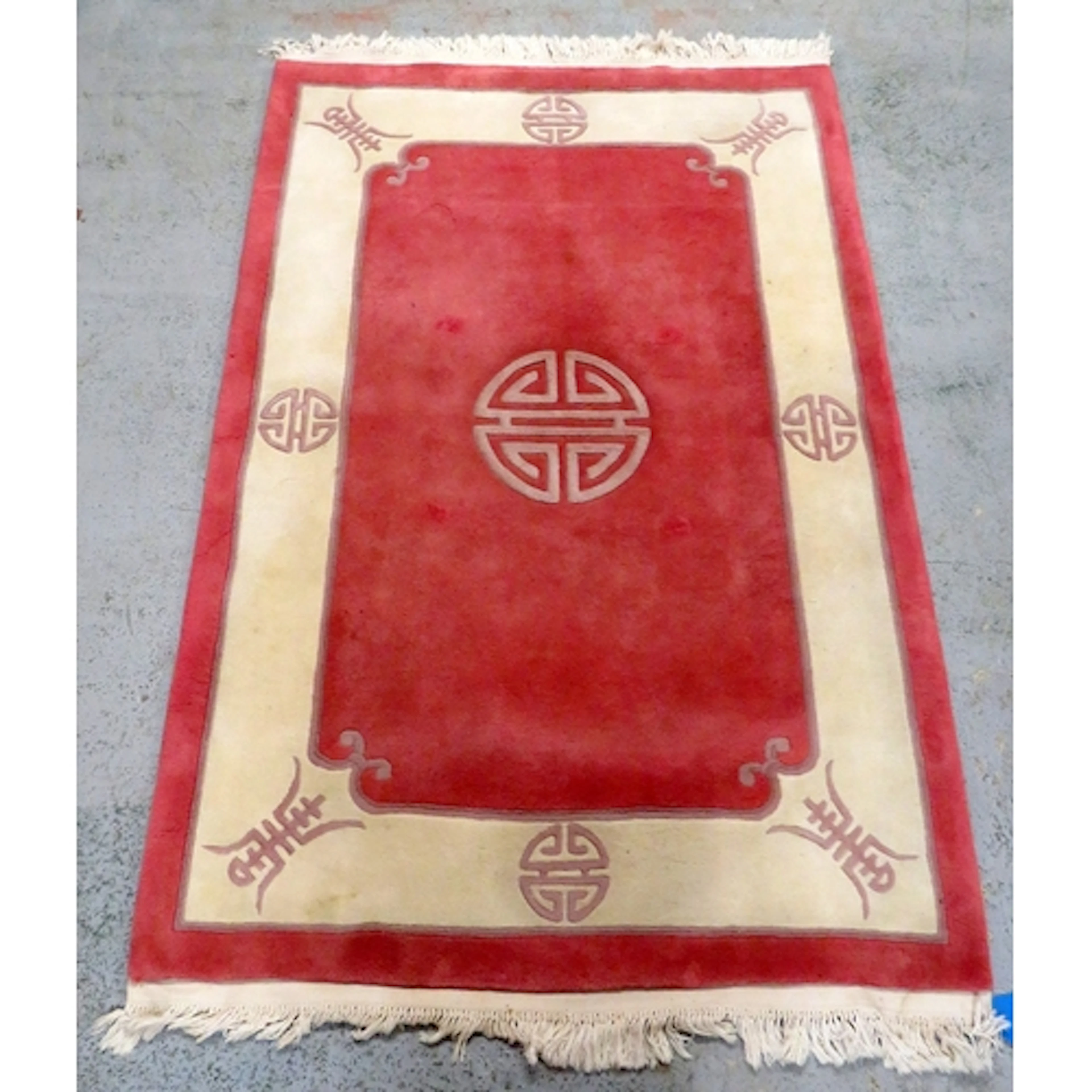 Chinese Style Deep Wool Rug with central symbol, decorative ...