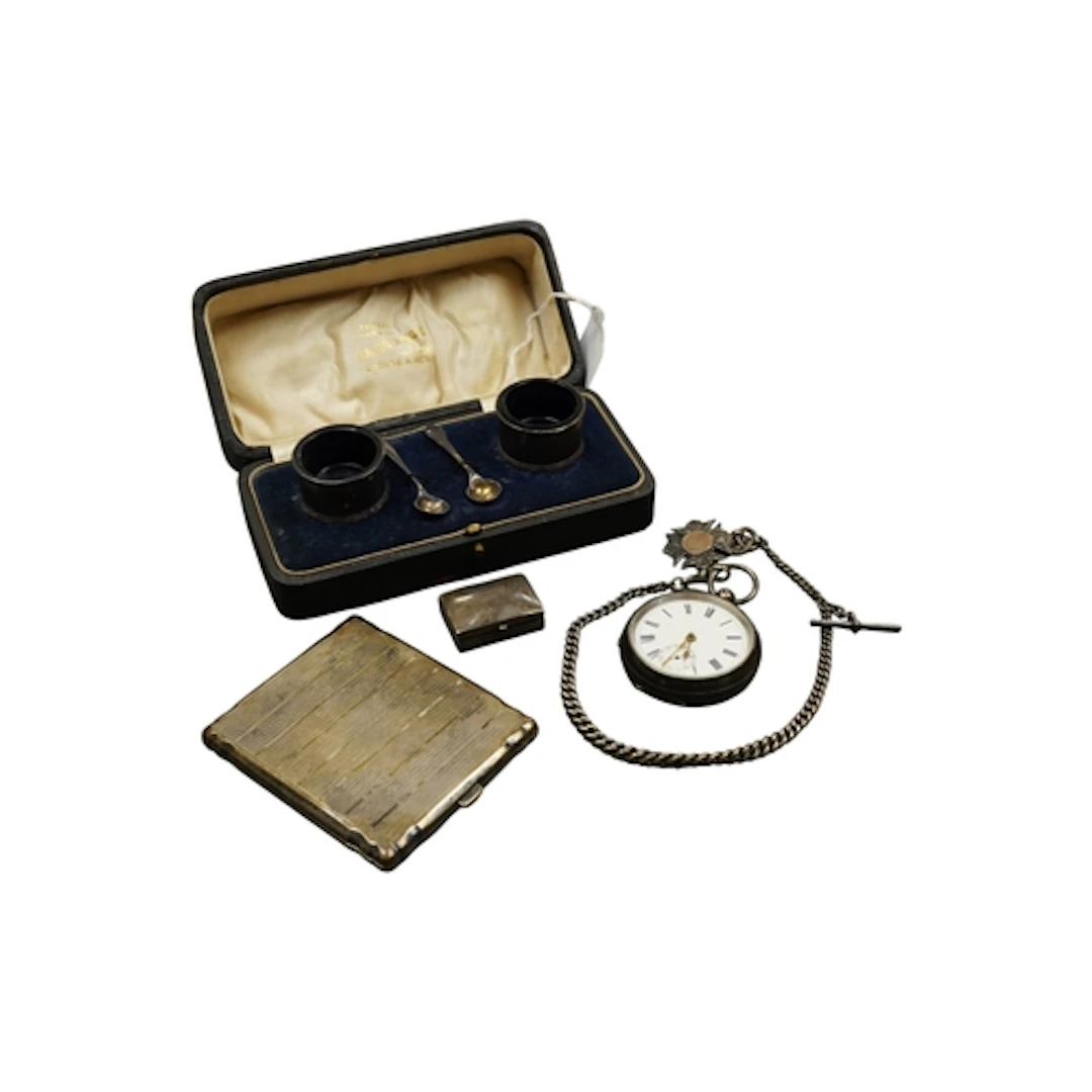 A 900 standard white metal compact,(a.f.), a George V silver...