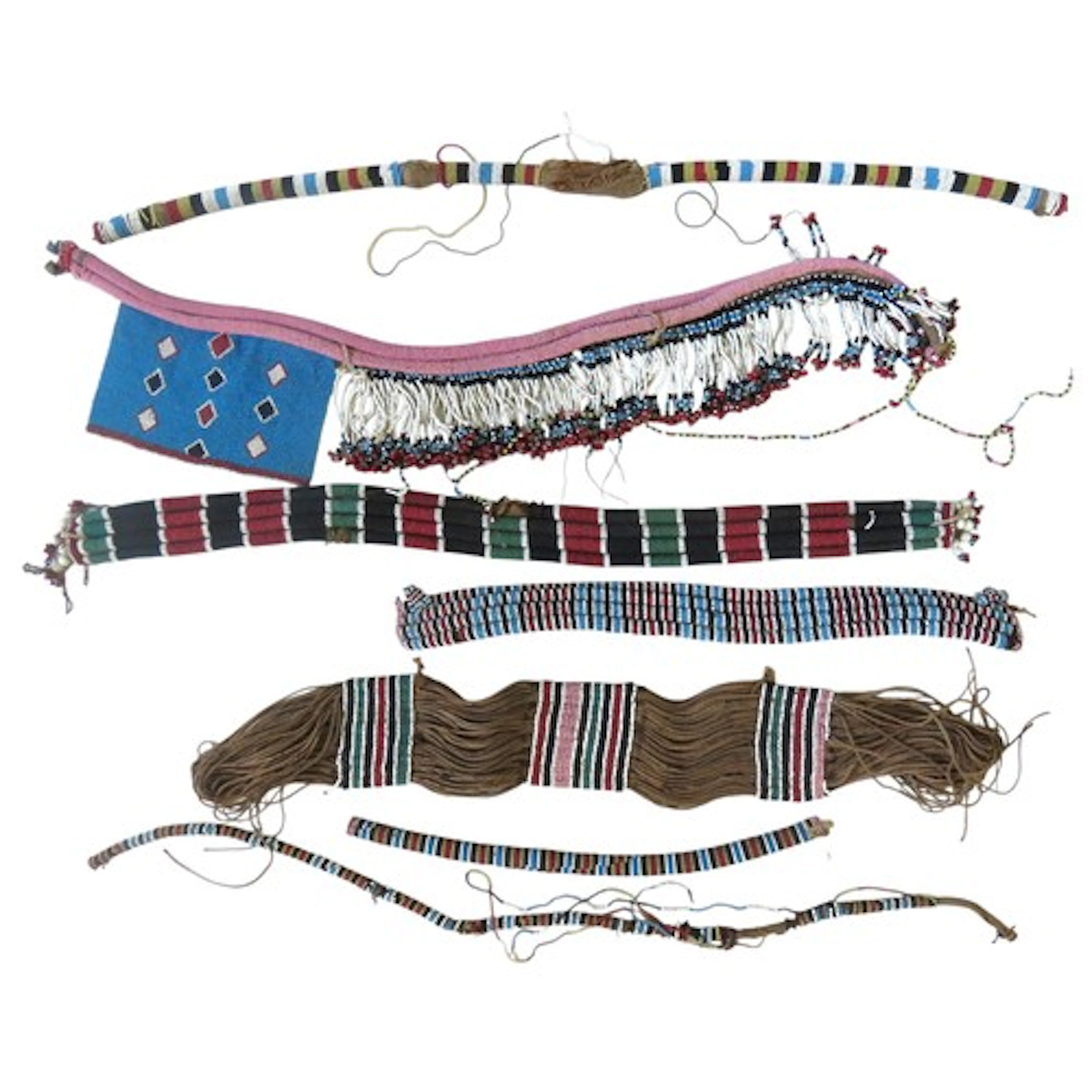 A ZULU GLASS BEADWORK WAISTBAND OR BELT of four rolls covere...
