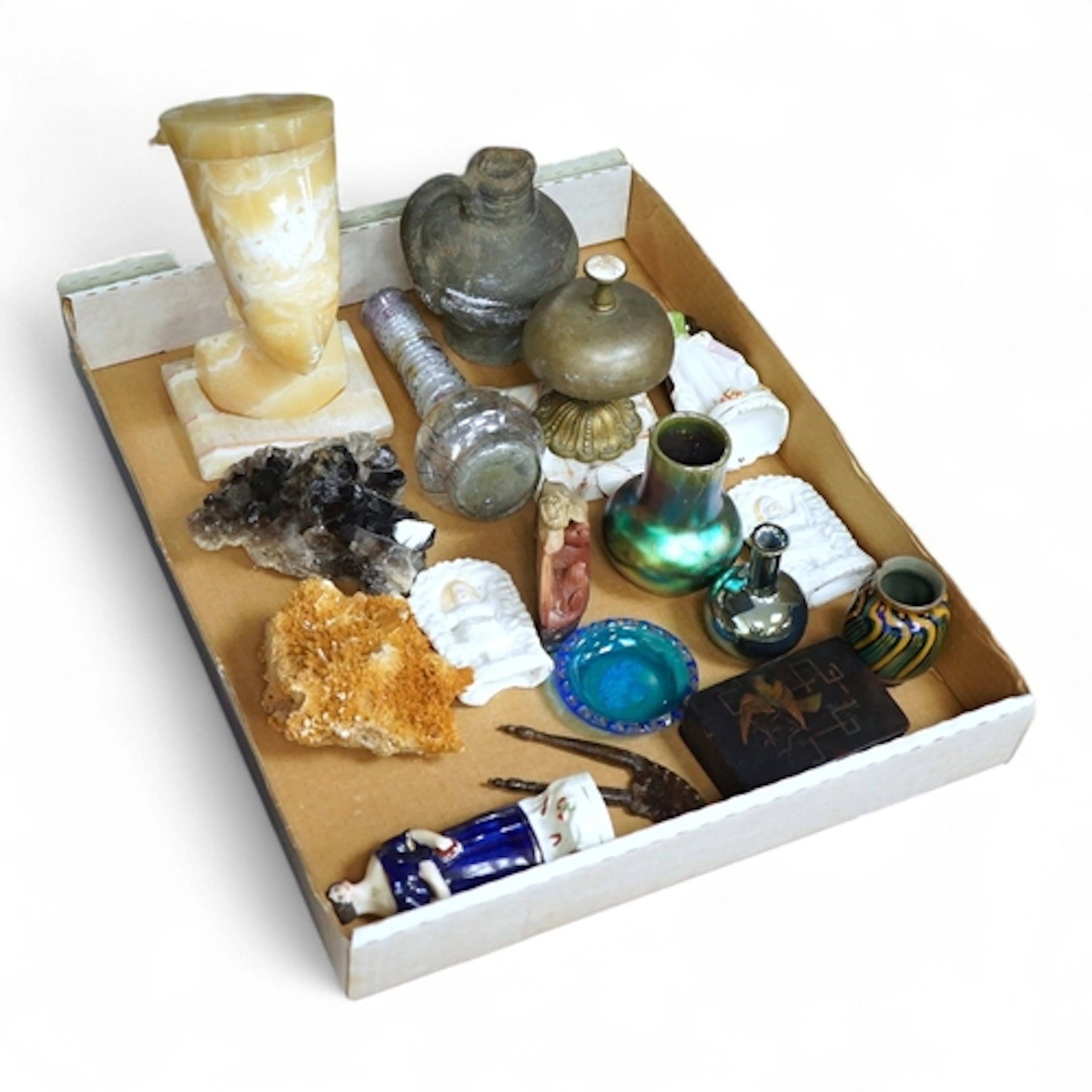 A collection of sundry items to include a carved bust of Nef...