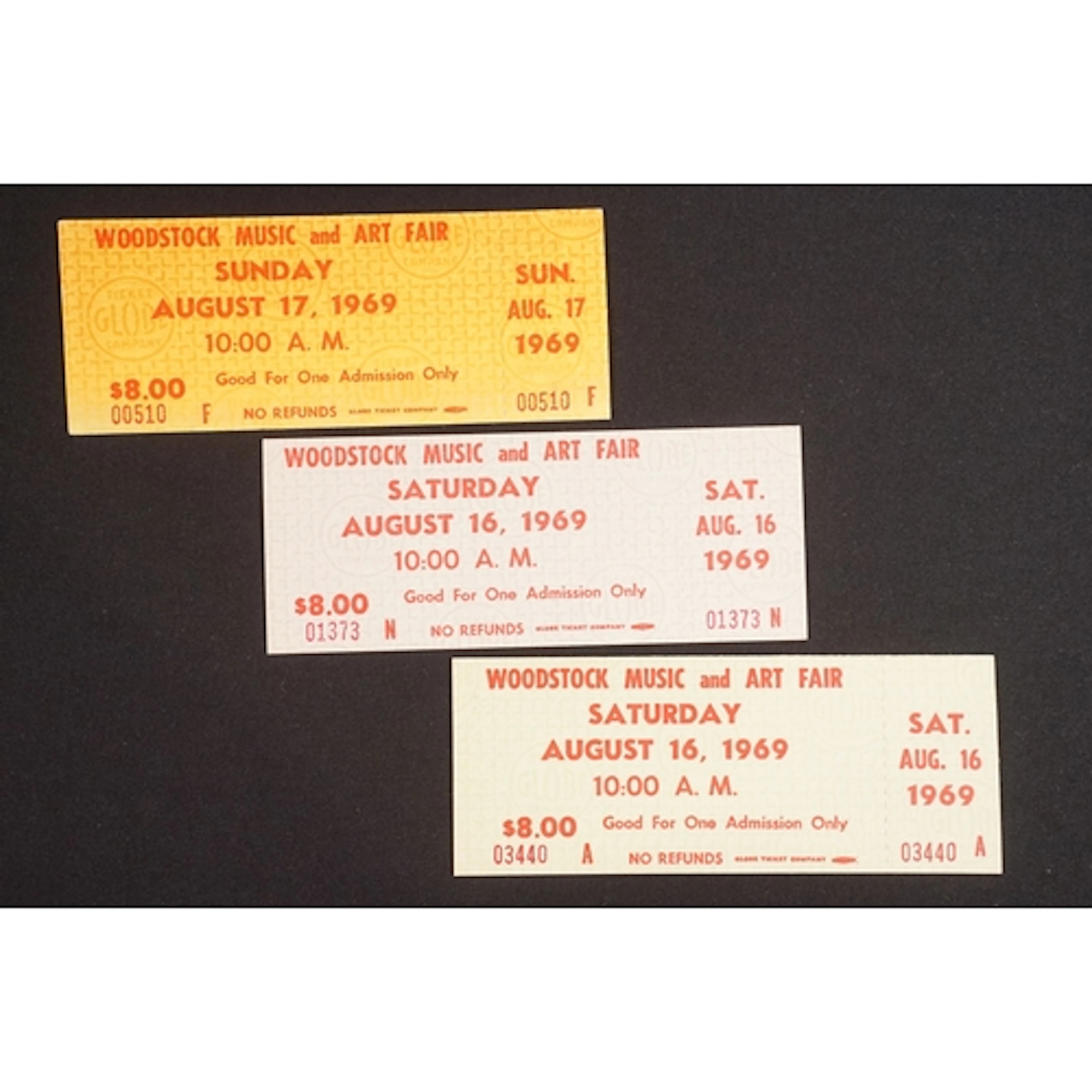 Memorabilia - 3 1969 Woodstock Music Festival unused tickets...