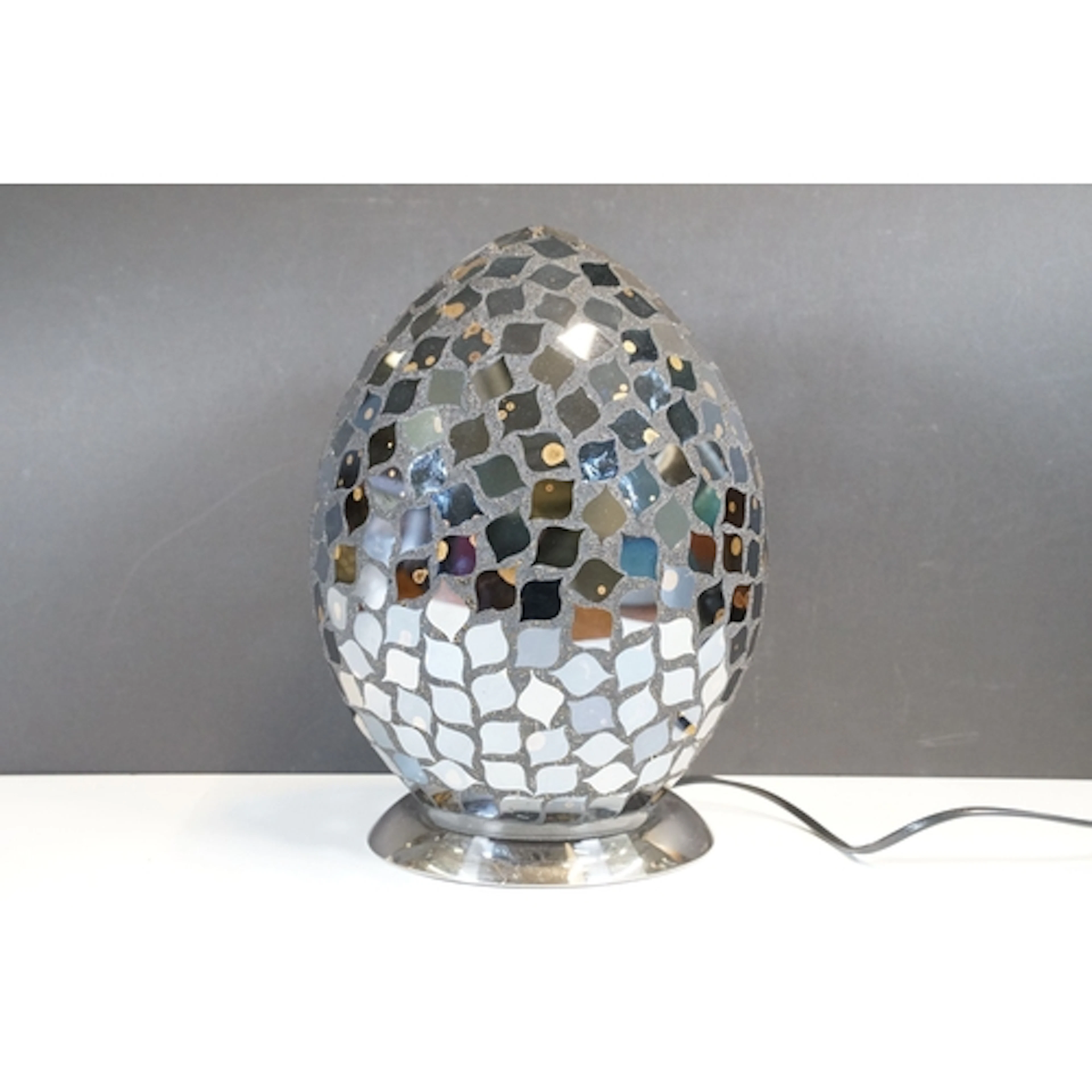 Mirrored mosaic ovoid shaped table lamp, 31cm high