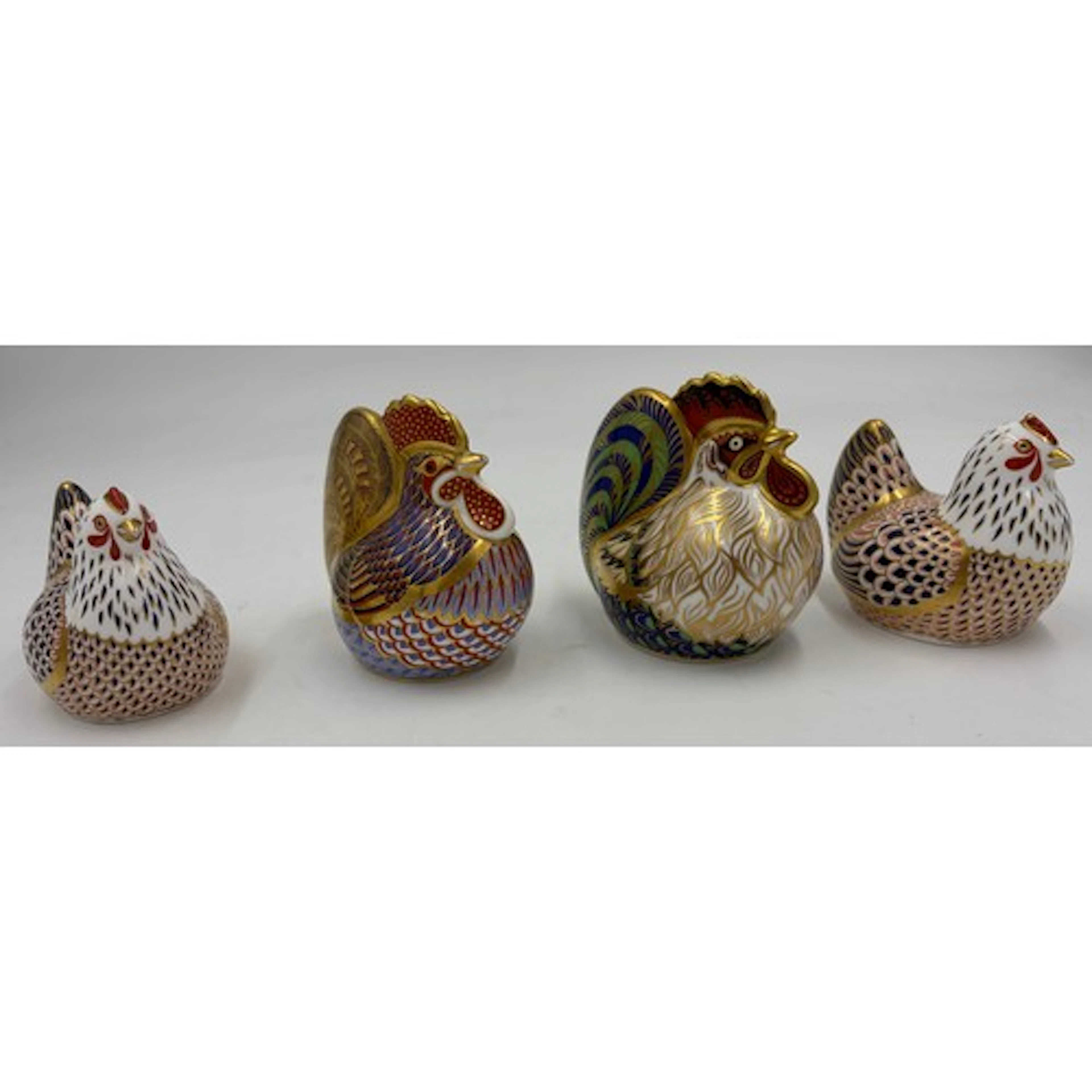 Royal Crown Derby Paperweights: 4 x chickens to include 'Far...