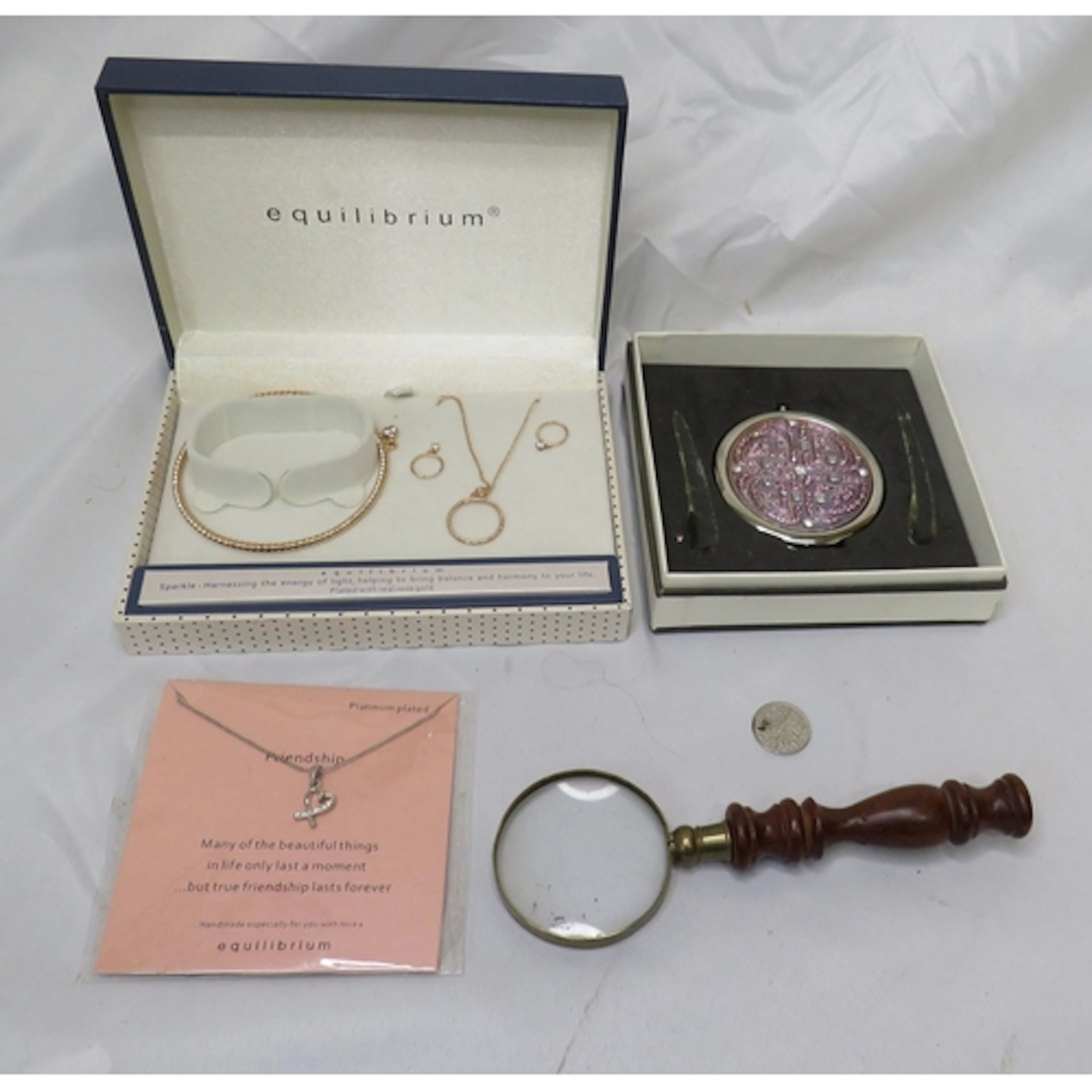 Boxed Equilibrium Gold Plated Bracelet pendant & earrings & ...