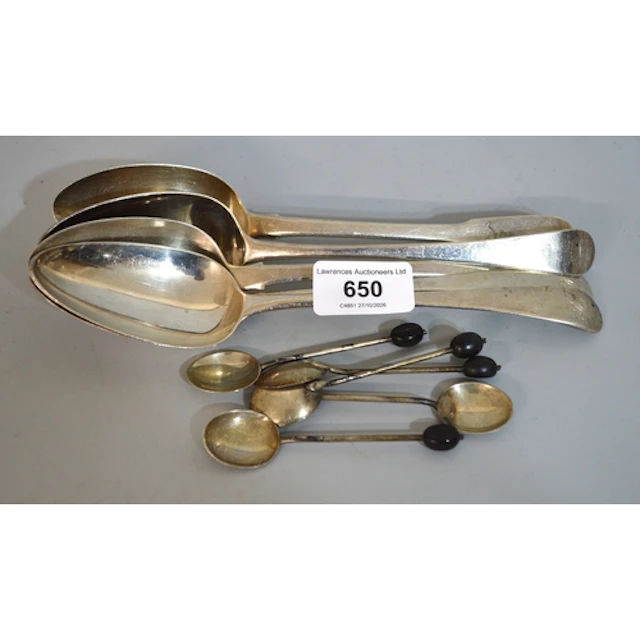 Five various silver table spoons, together with five silver ...