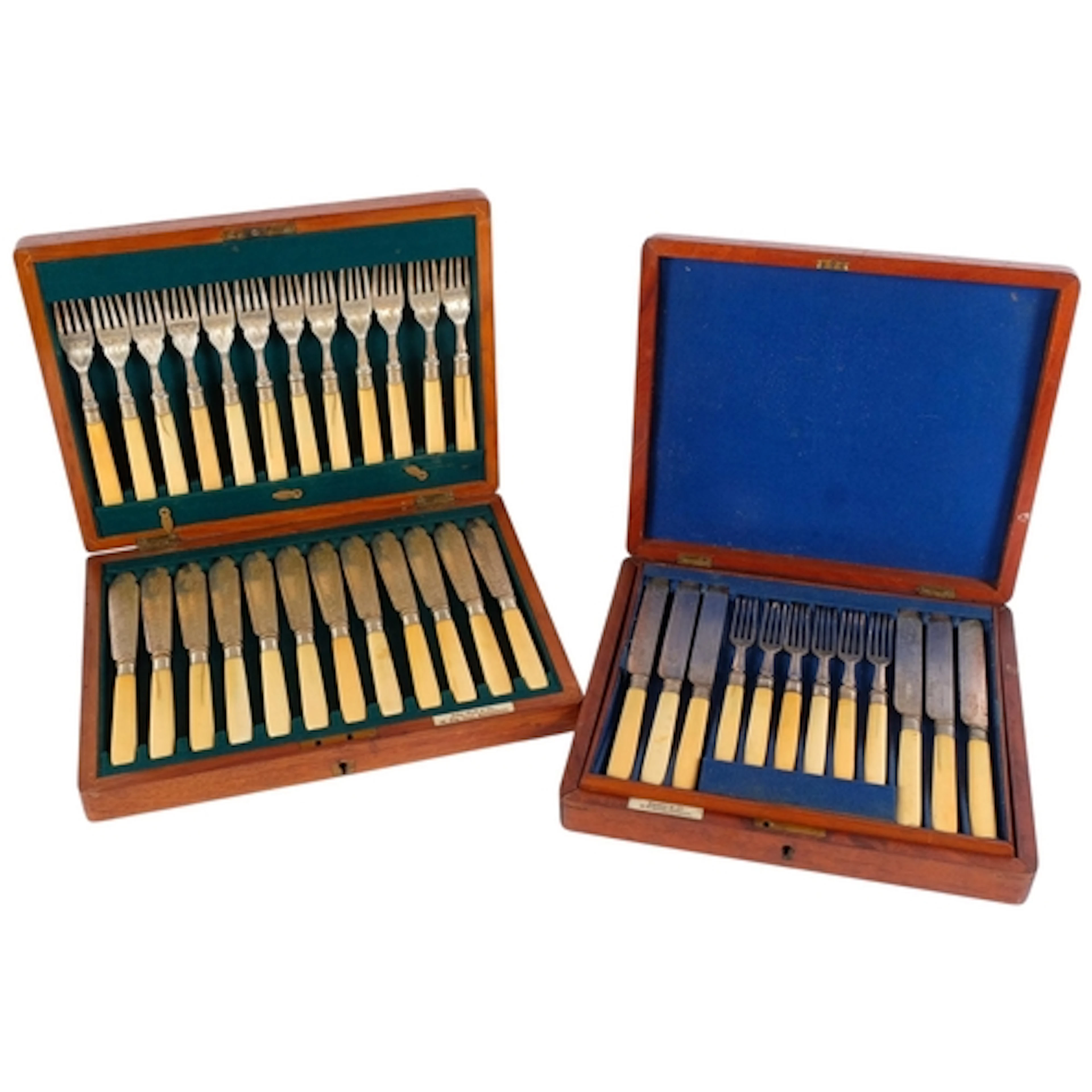 2 cased sets of silver plated flatware