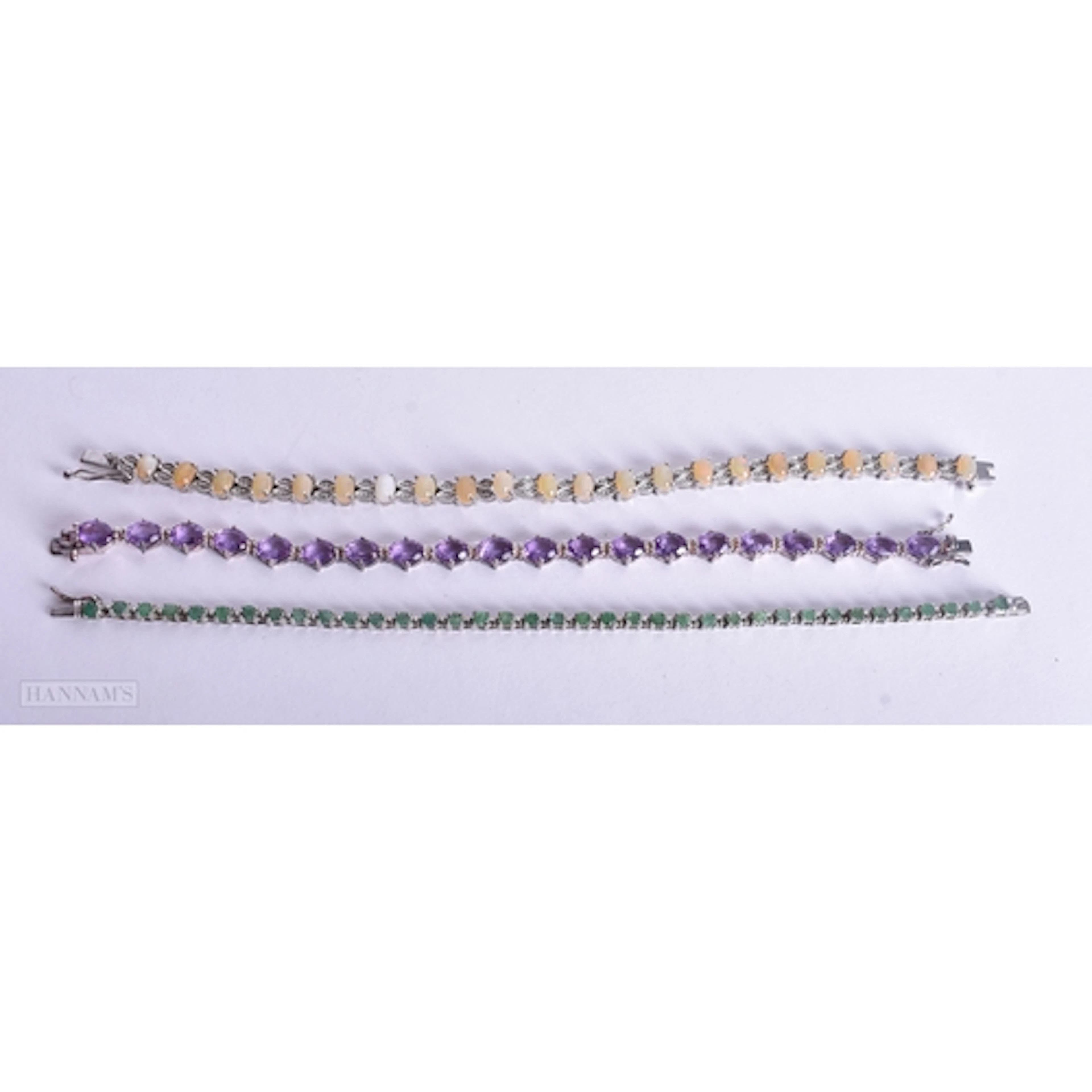 Collection of Sterling Silver Gemstone Bracelets inc. Emeral...