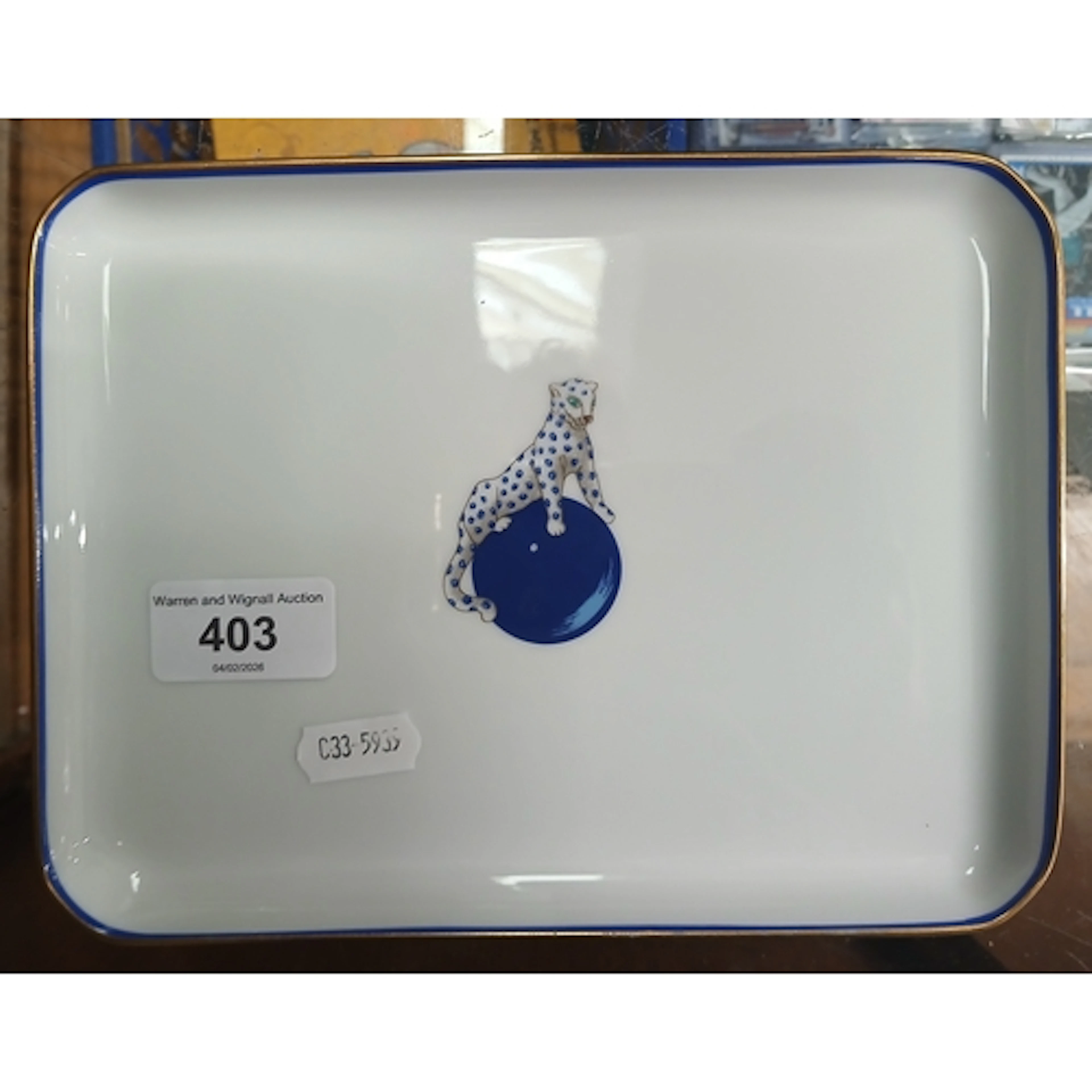 Cartier tray made from Limoges porcelain c.1980. Hand painte...