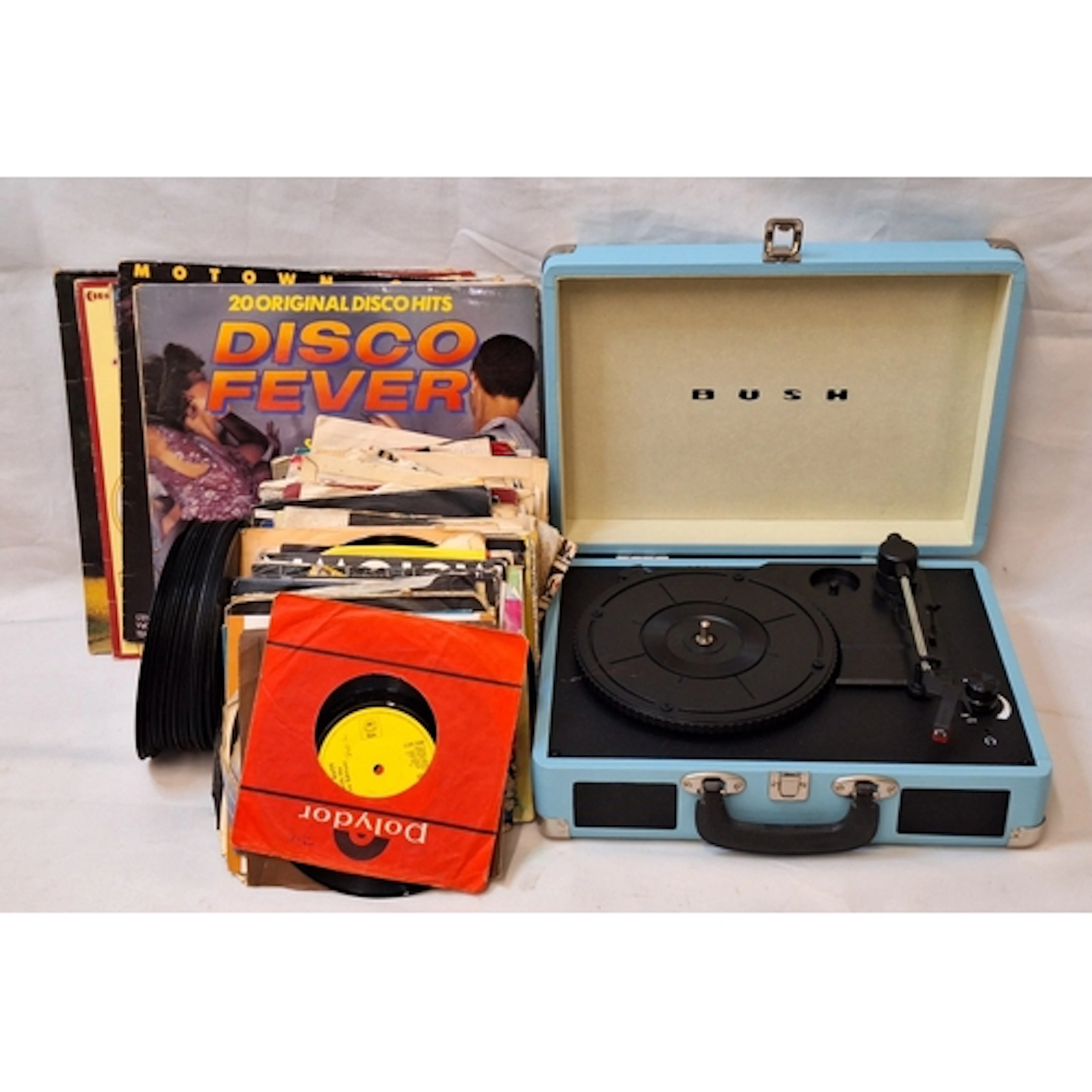 Bush Portable Record Player UNTESTED & Vinyl records incl. B...