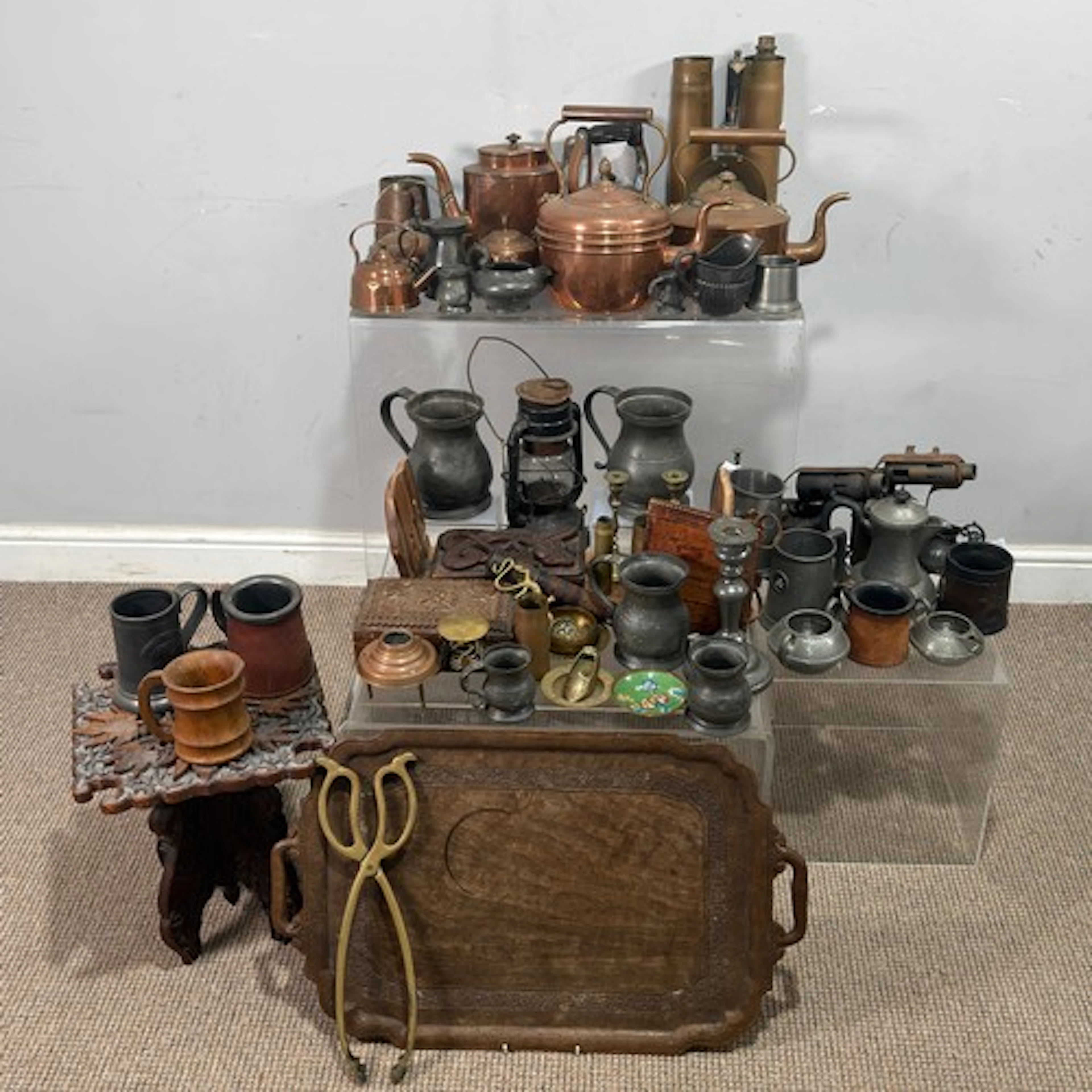 A collection of 18th century and later Pewter, including; li...