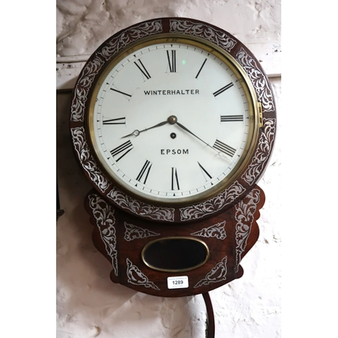 Regency rosewood and cut silvered metal inlaid drop-dial wal...