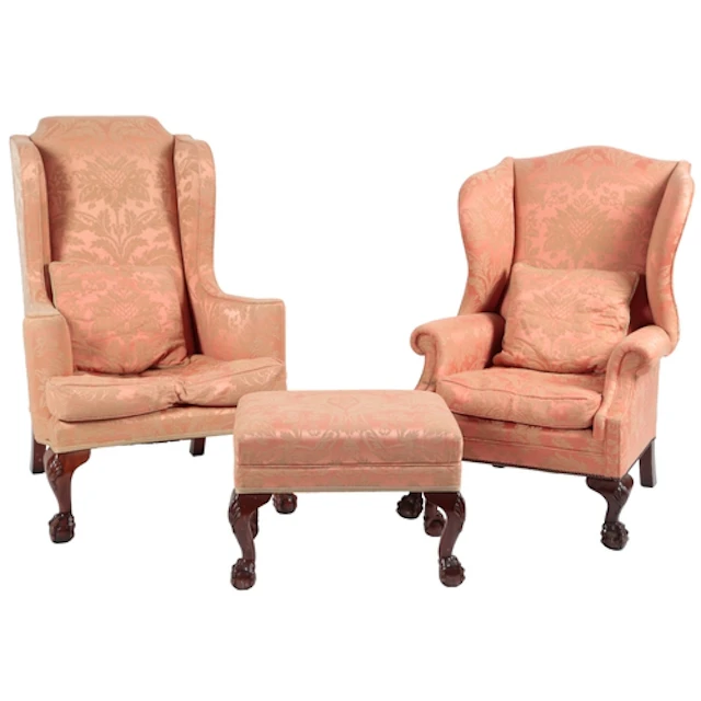 Two George III style mahogany wingback armchairs and a simil...