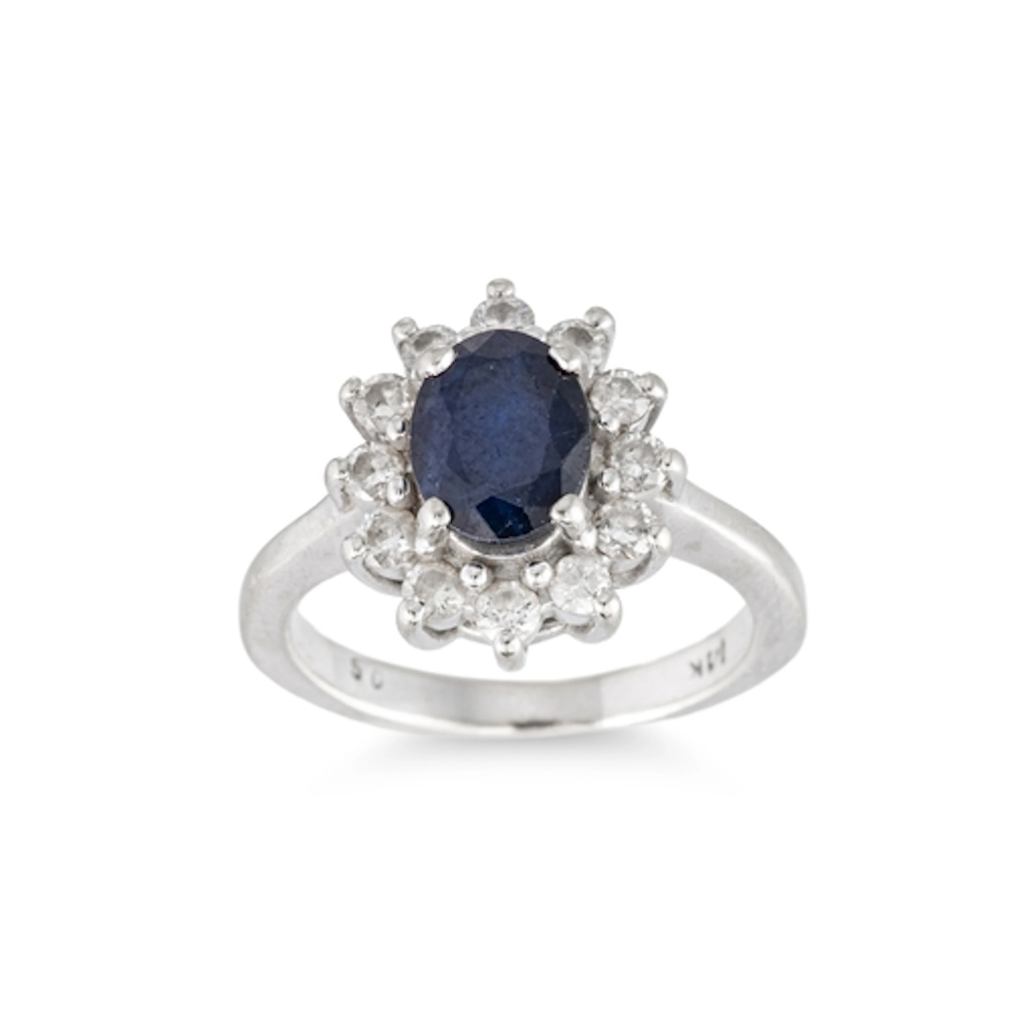 A SAPPHIRE AND DIAMOND CLUSTER RING, mounted in 14ct white g...