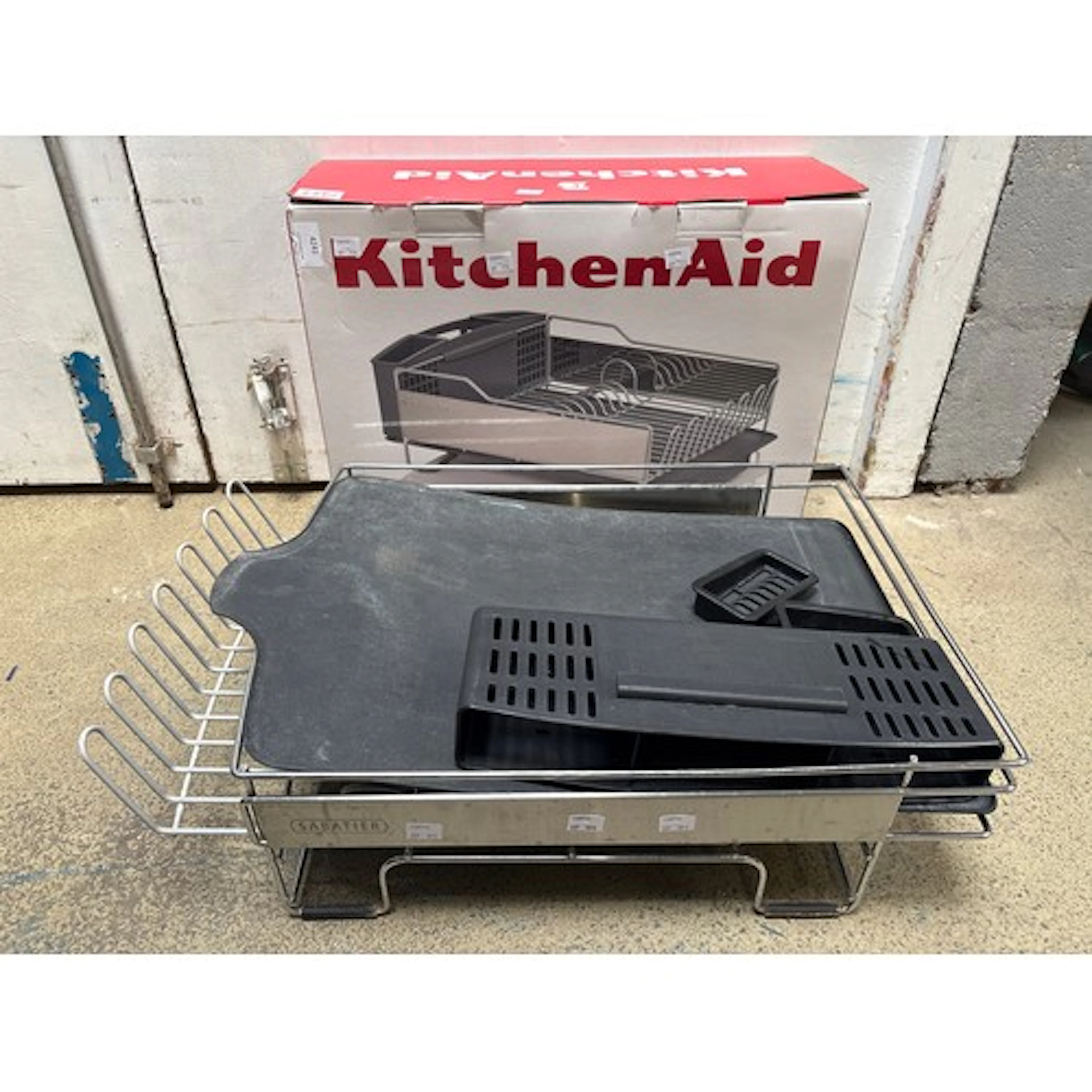 A Sabatier expandable dishrack and a Kitchenaid dish rack (4...