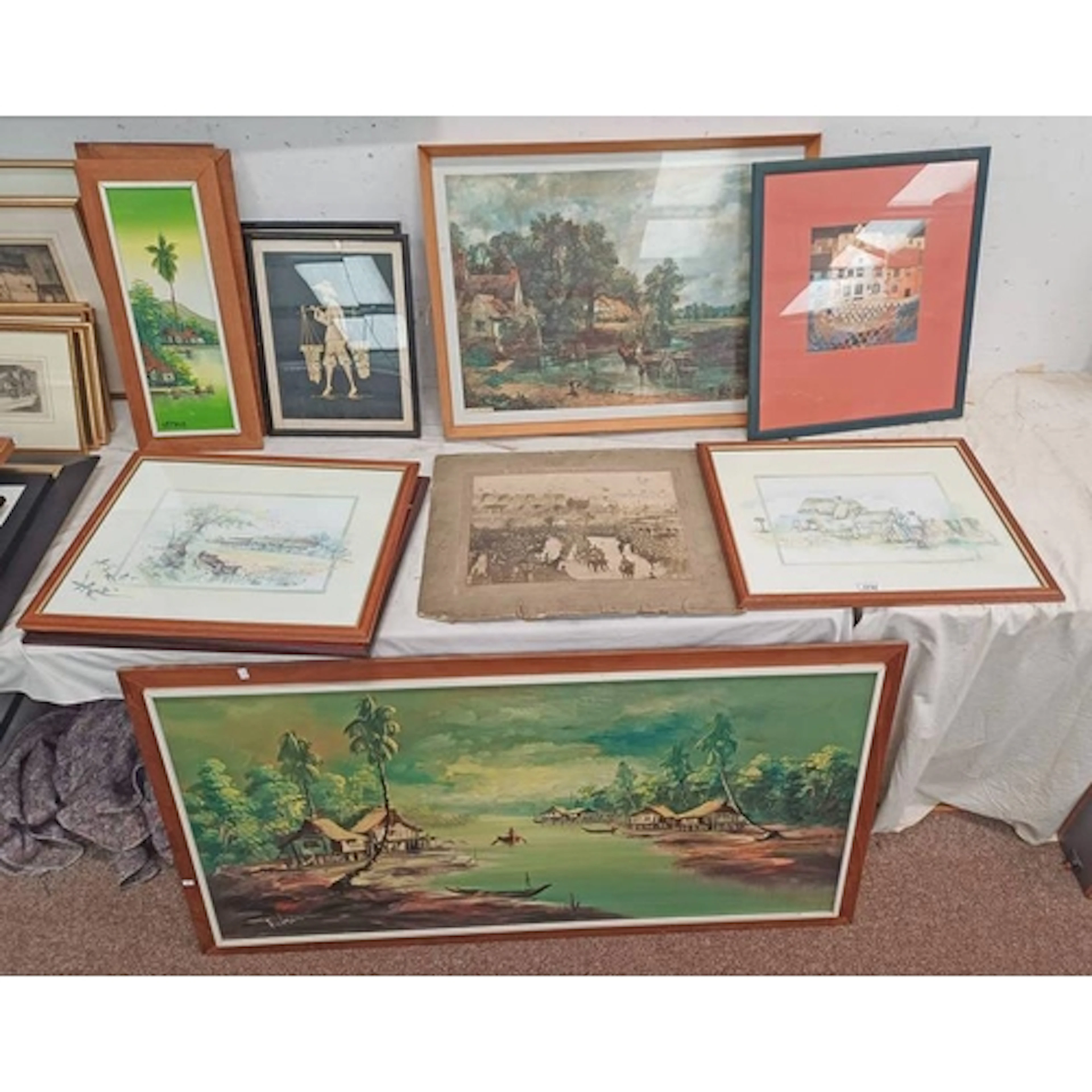LARGE FRAMED OIL ON CANVAS OF AN ASIAN VILLAGE SCENE, SIGNED...
