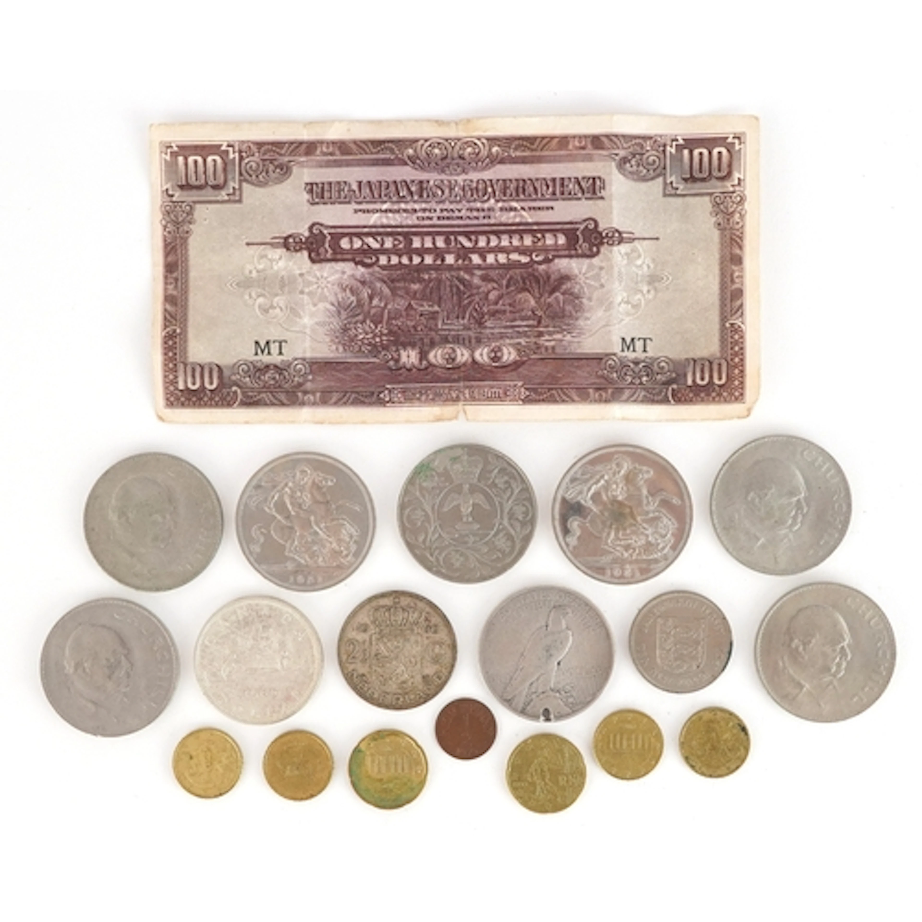 Small collection of coins, some silver examples including a ...