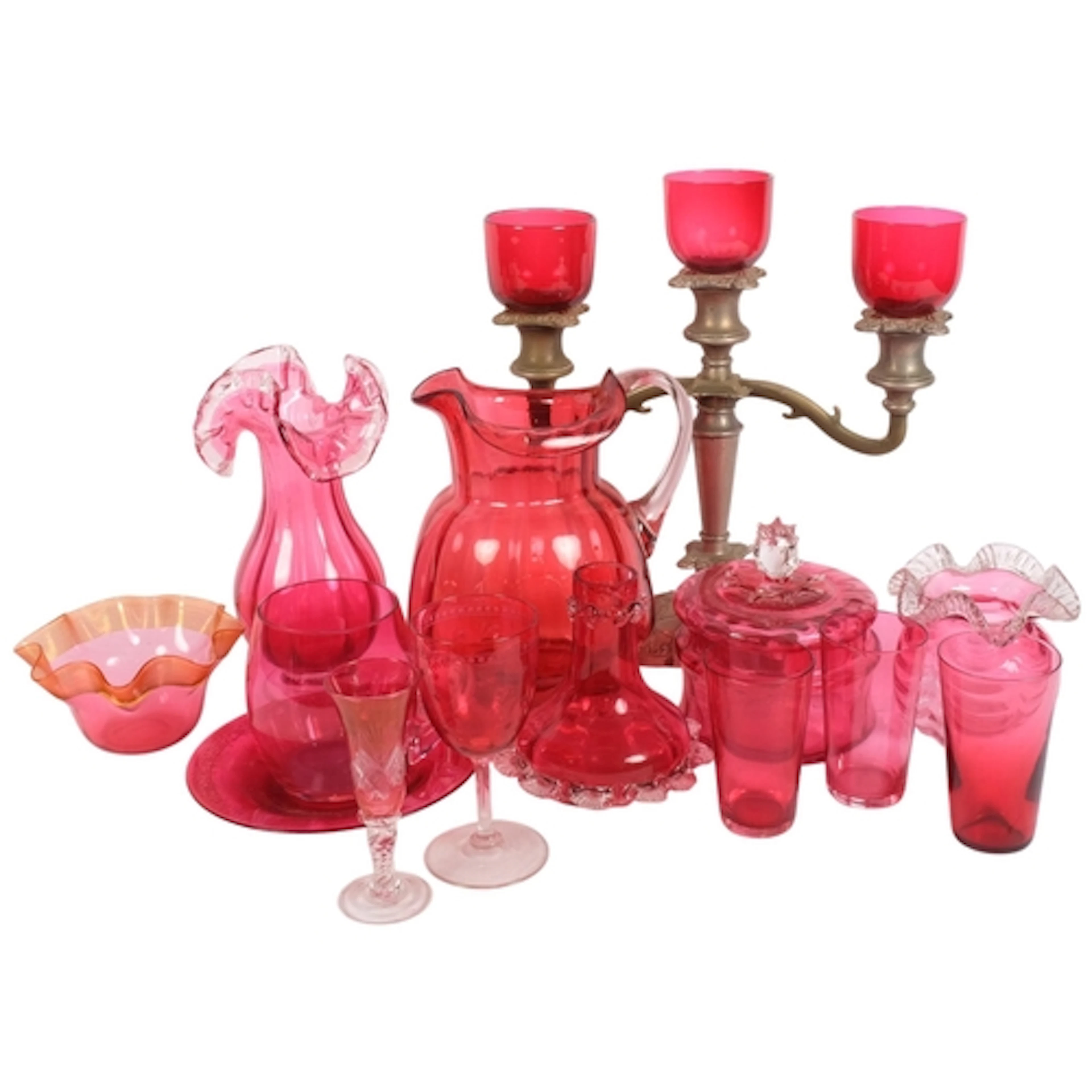 A collection of early 20th century cranberry glassware, and ...