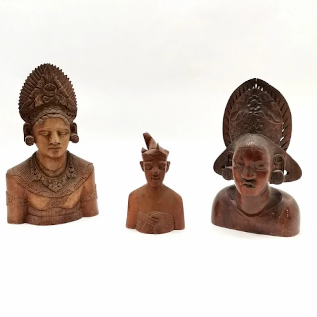 3 x hand carved wooden Asian busts - tallest 31cm & SOLD IN ...